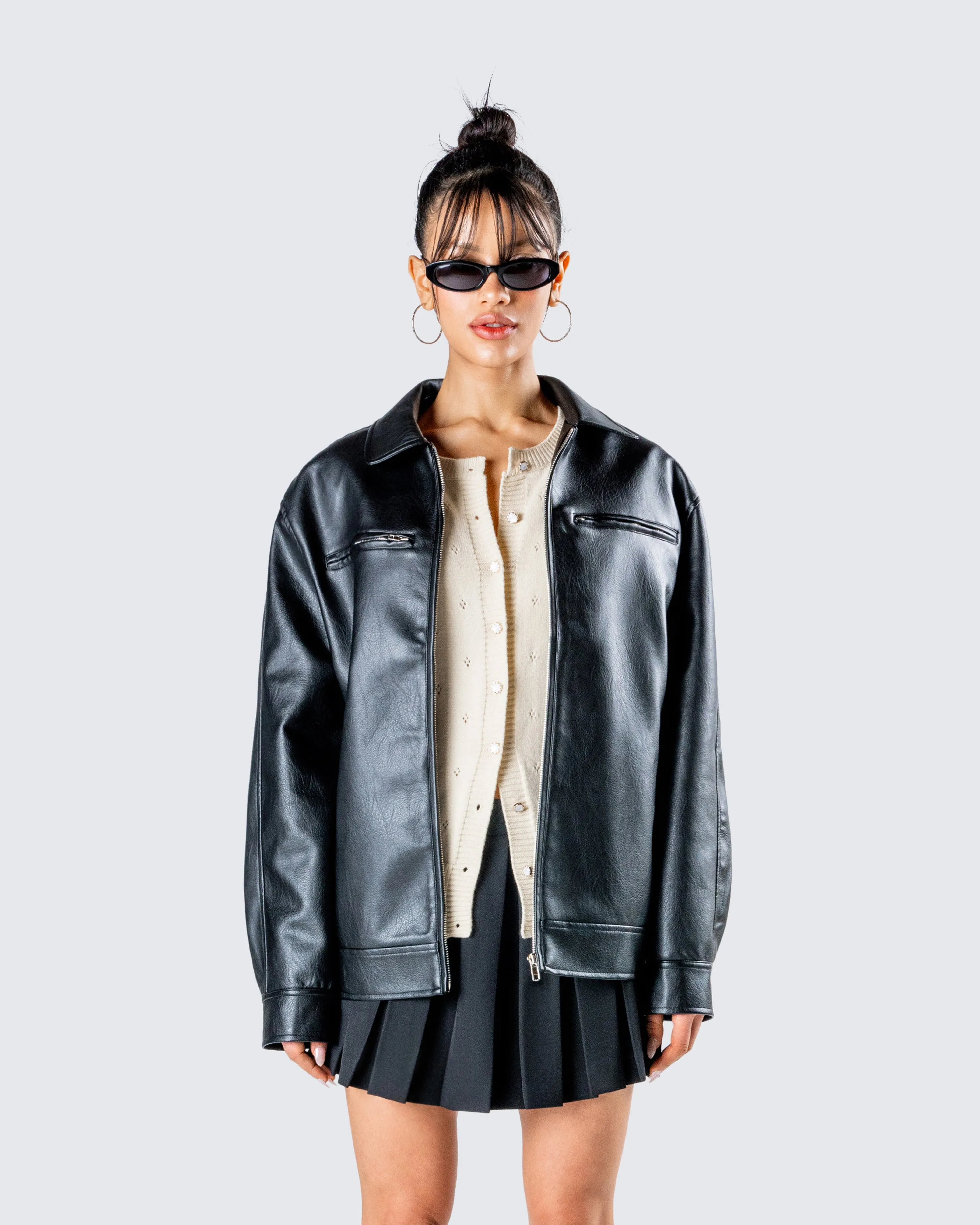 Dove Black Faux Leather Jacket sold by Finesse product image thumbnail 4