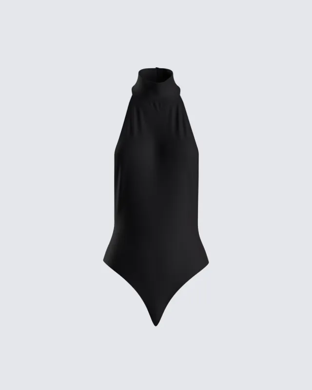 Salem Black Jersey Halter Bodysuit sold by Finesse