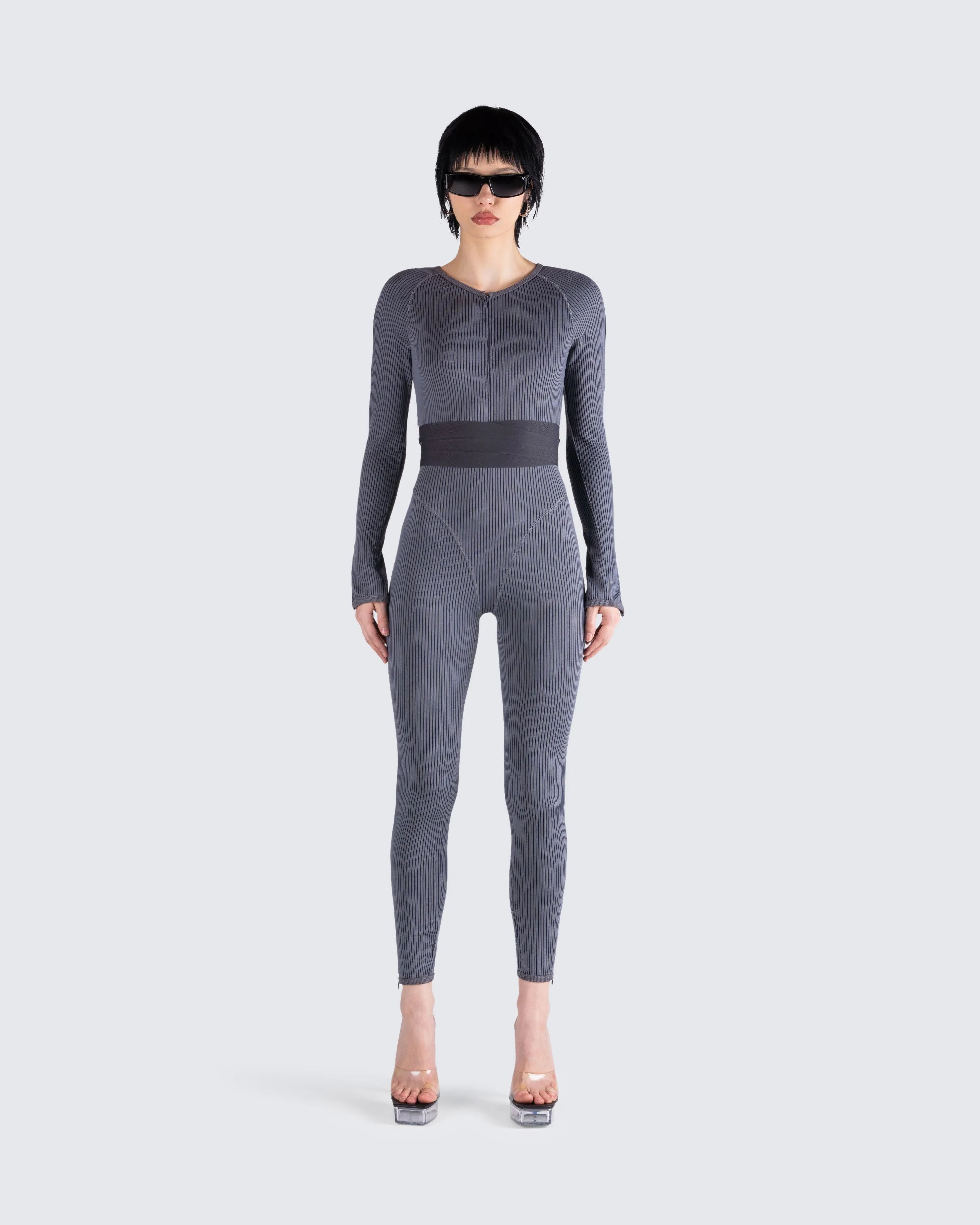 Vilma Grey Rib Zip Jumpsuit sold by Finesse product image thumbnail 4