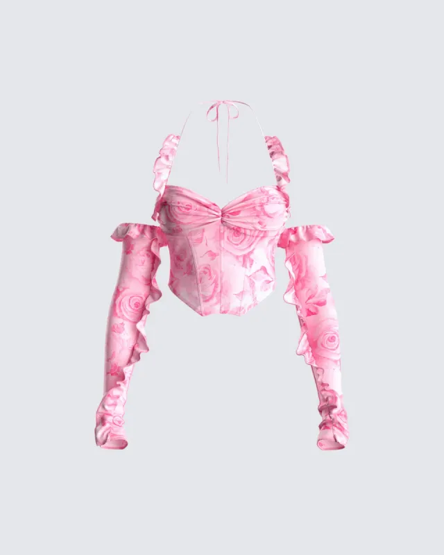 Daniella Pink Flower Print Top sold by Finesse