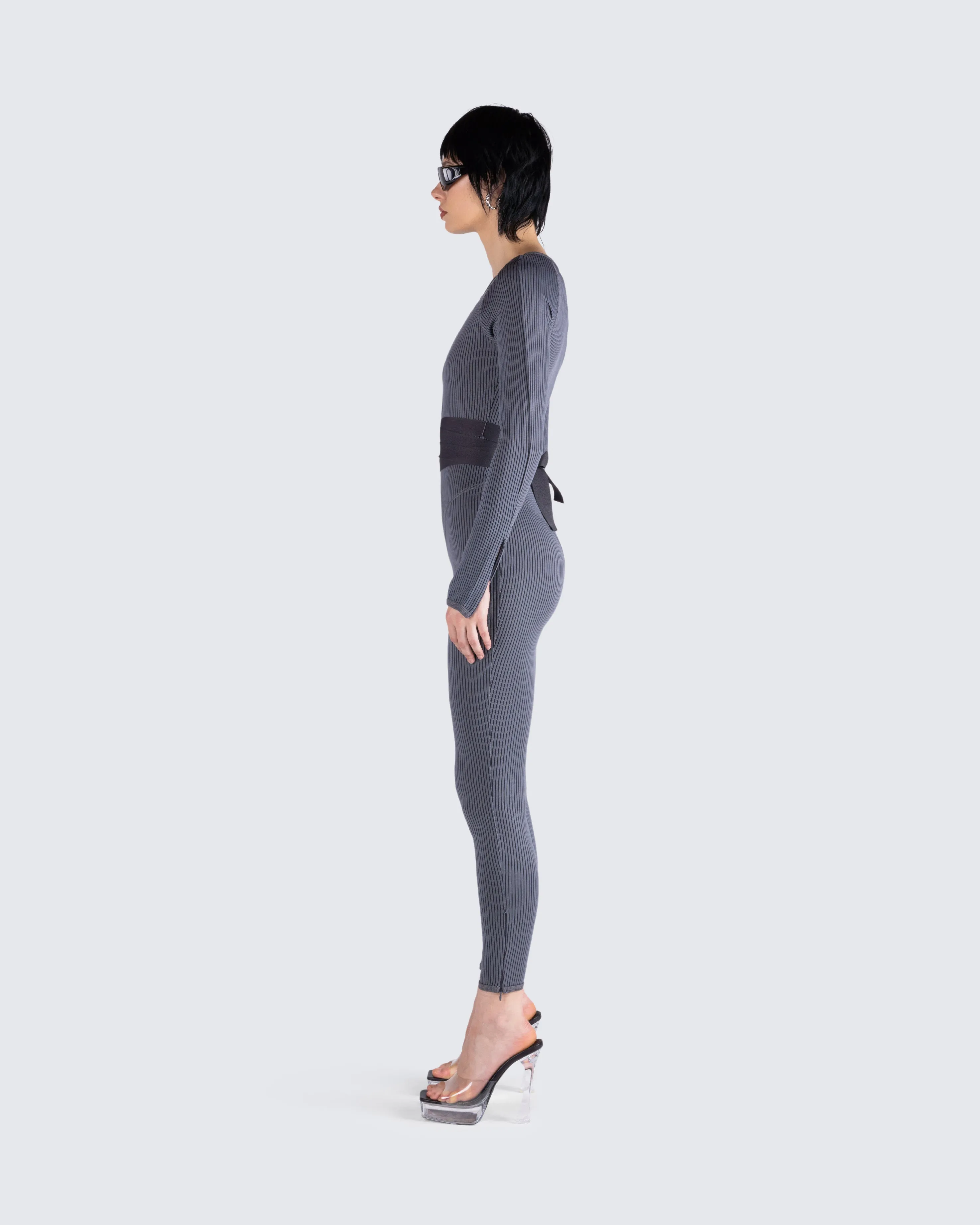 Vilma Grey Rib Zip Jumpsuit sold by Finesse product image thumbnail 5