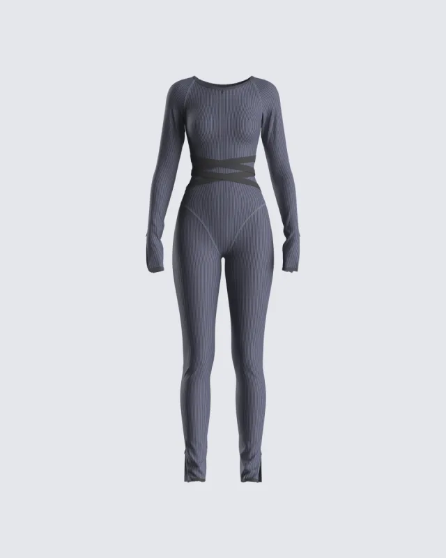 Vilma Grey Rib Zip Jumpsuit sold by Finesse