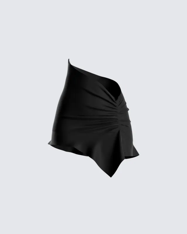 Rena Black Asymmetrical Mini Skirt sold by Finesse