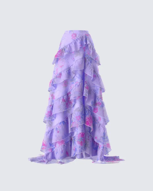 Ida Purple Floral Organza Maxi Skirt sold by Finesse