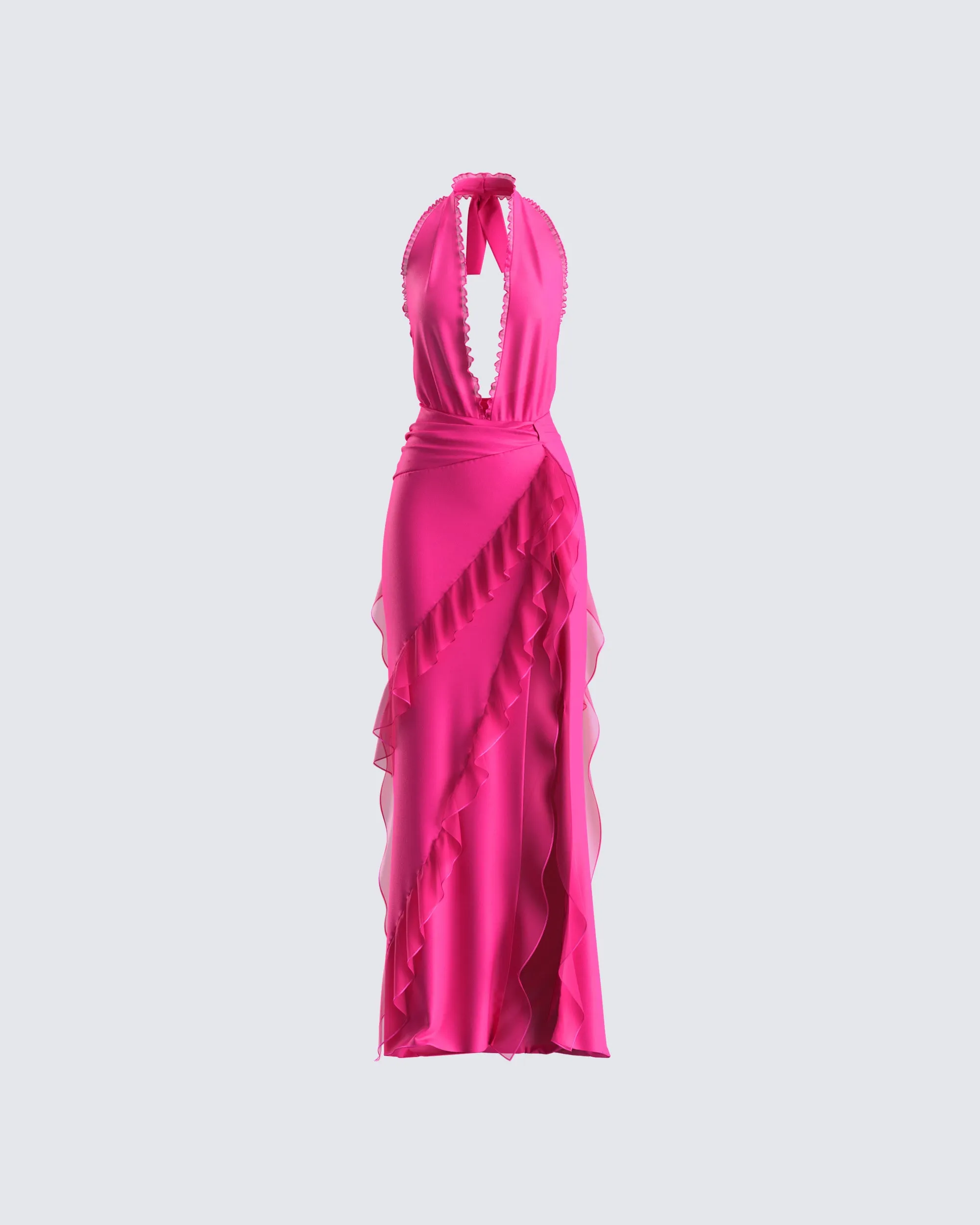 Nandi Hot Pink Ruffle Maxi Dress sold by Finesse