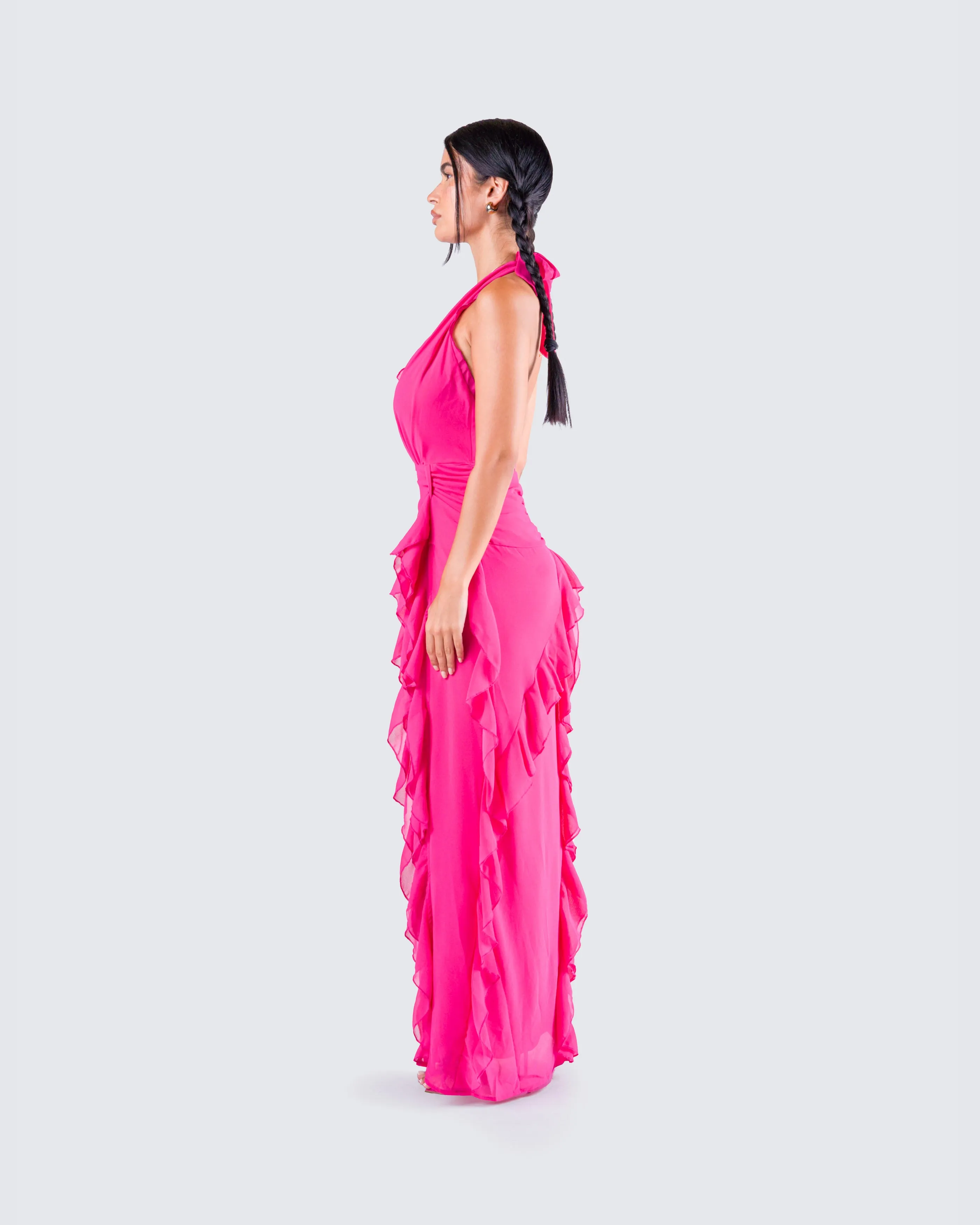 Nandi Hot Pink Ruffle Maxi Dress sold by Finesse product image thumbnail 5