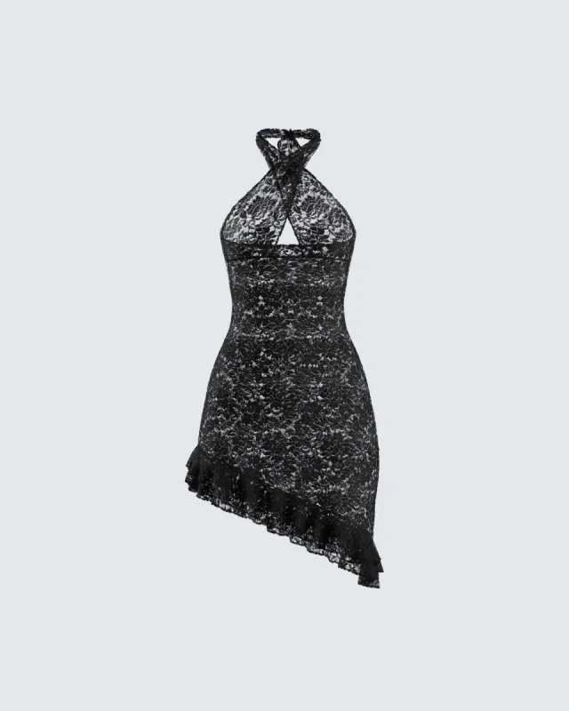 Ambra Black Lace Halter Dress sold by Finesse