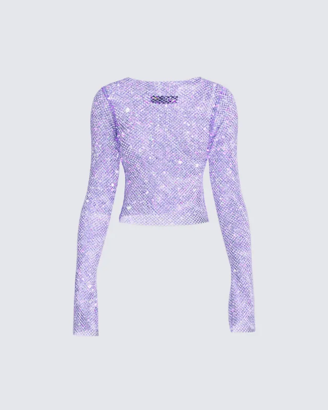 Danya Lavender Rhinestone Top sold by Finesse