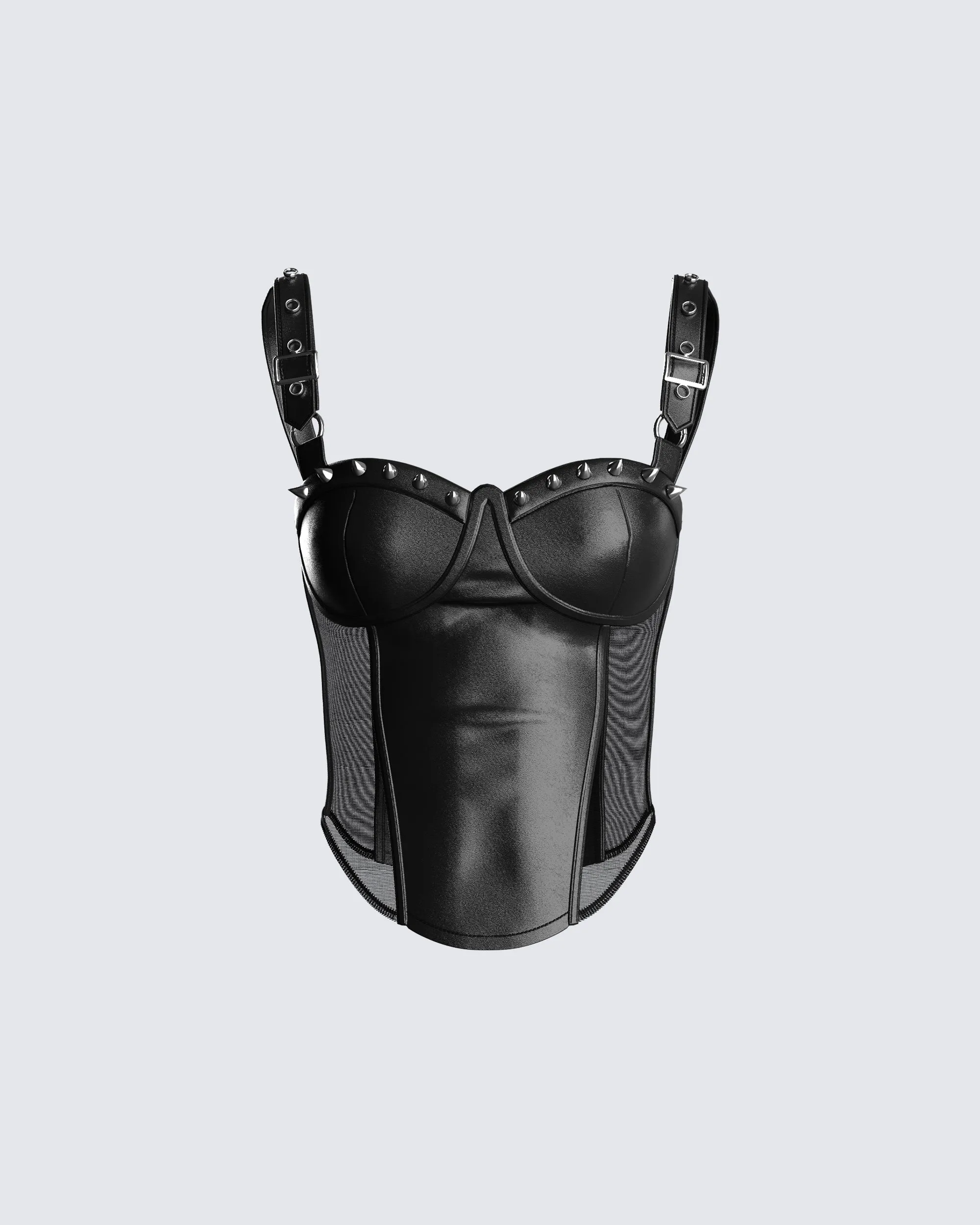 Zev Black Vegan Leather Corset Top sold by Finesse