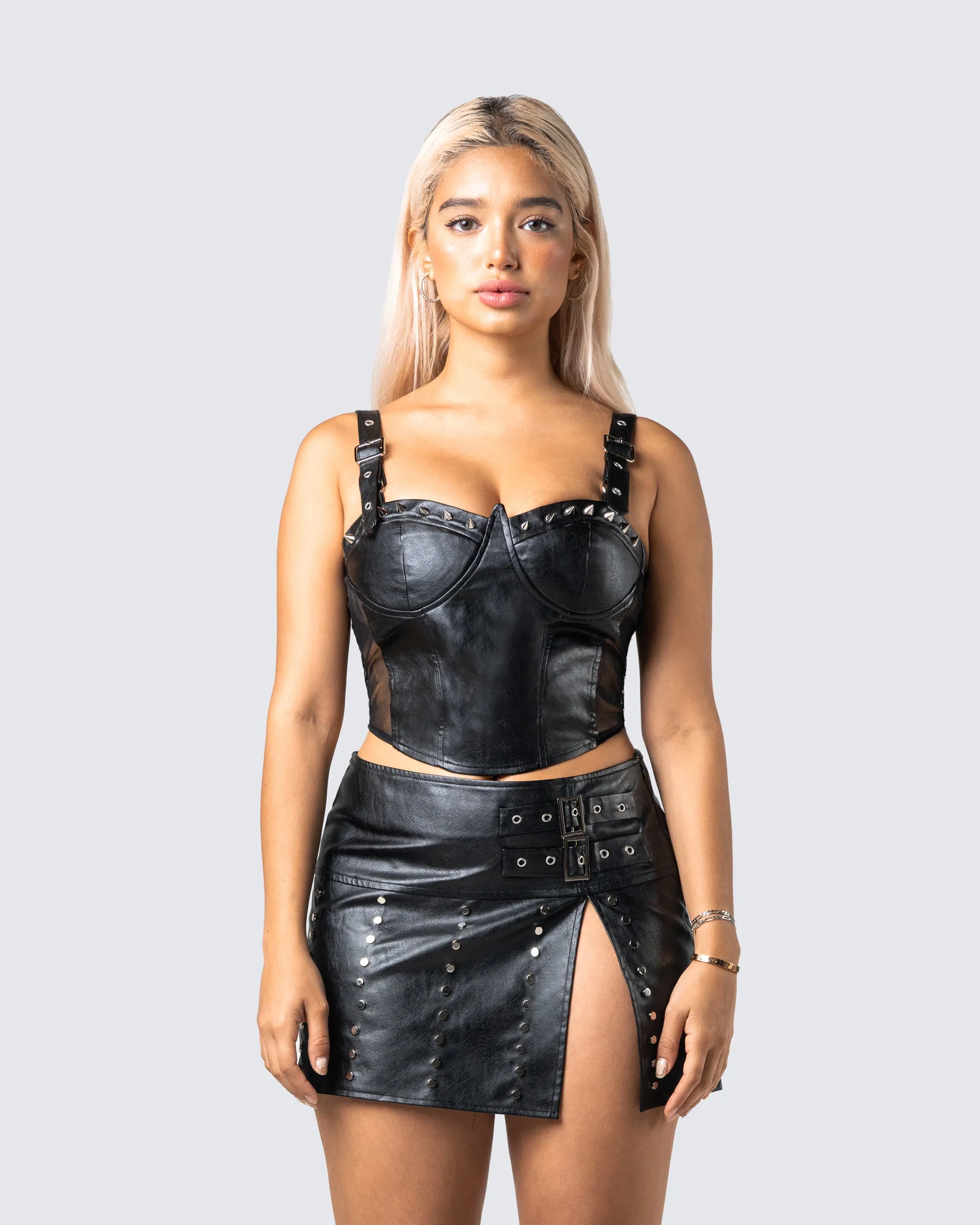 Zev Black Vegan Leather Corset Top sold by Finesse product image thumbnail 4