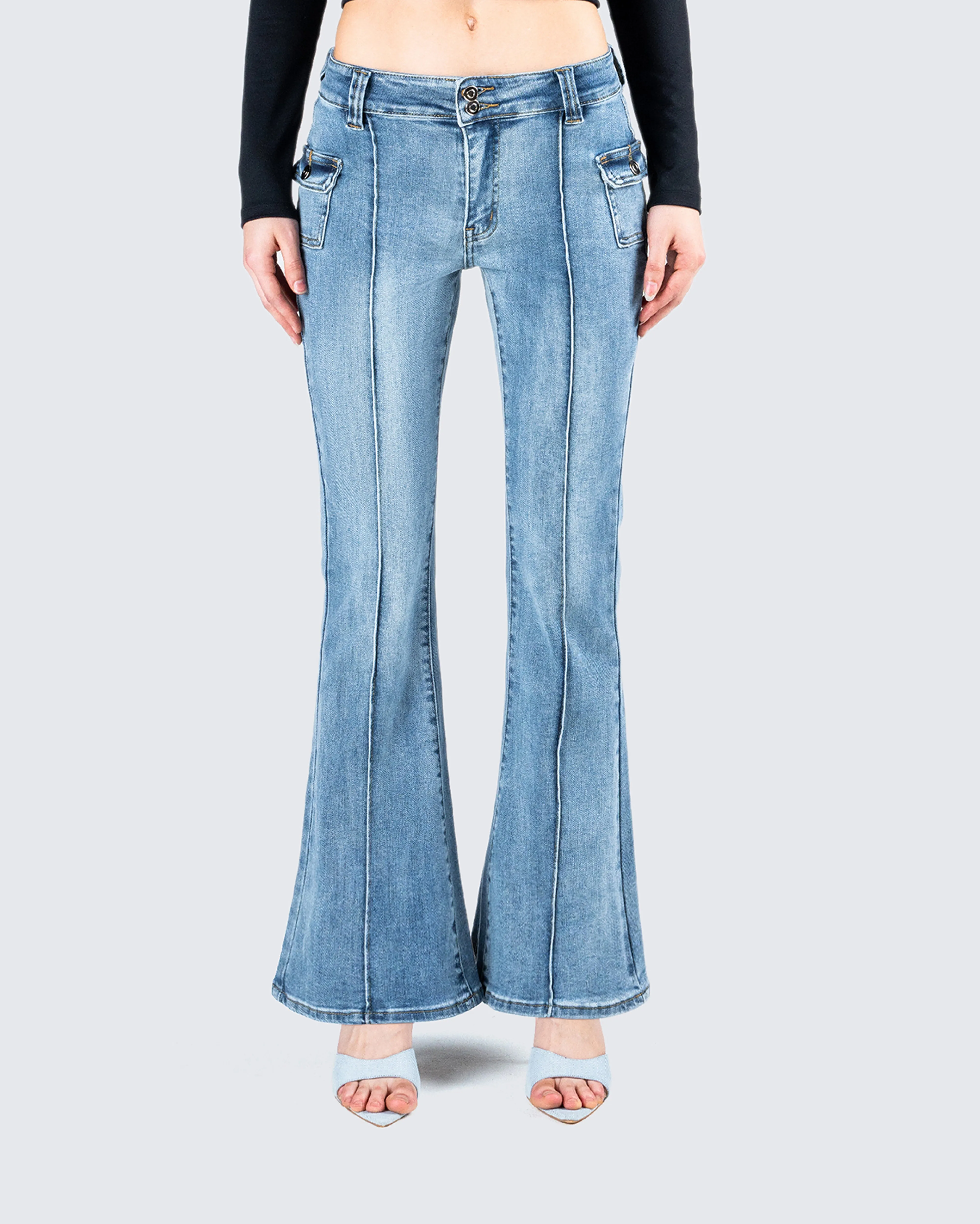 Zori Blue Flare Leg Denim Pant sold by Finesse product image thumbnail 4