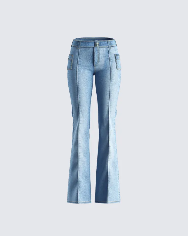 Zori Blue Flare Leg Denim Pant sold by Finesse