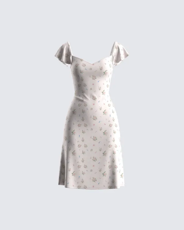 Francisca Beige Flower Print Dress sold by Finesse