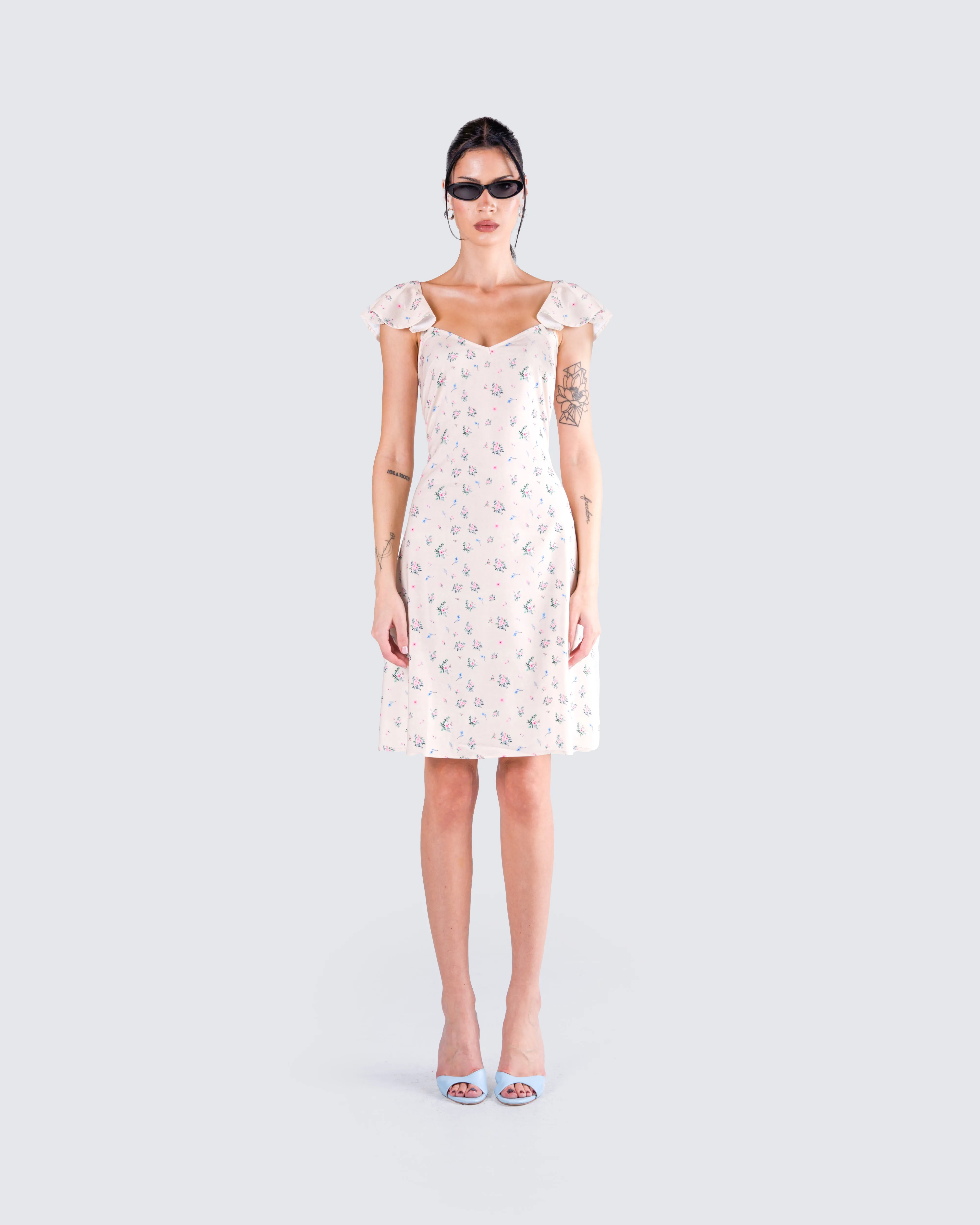 Francisca Beige Flower Print Dress sold by Finesse product image thumbnail 4