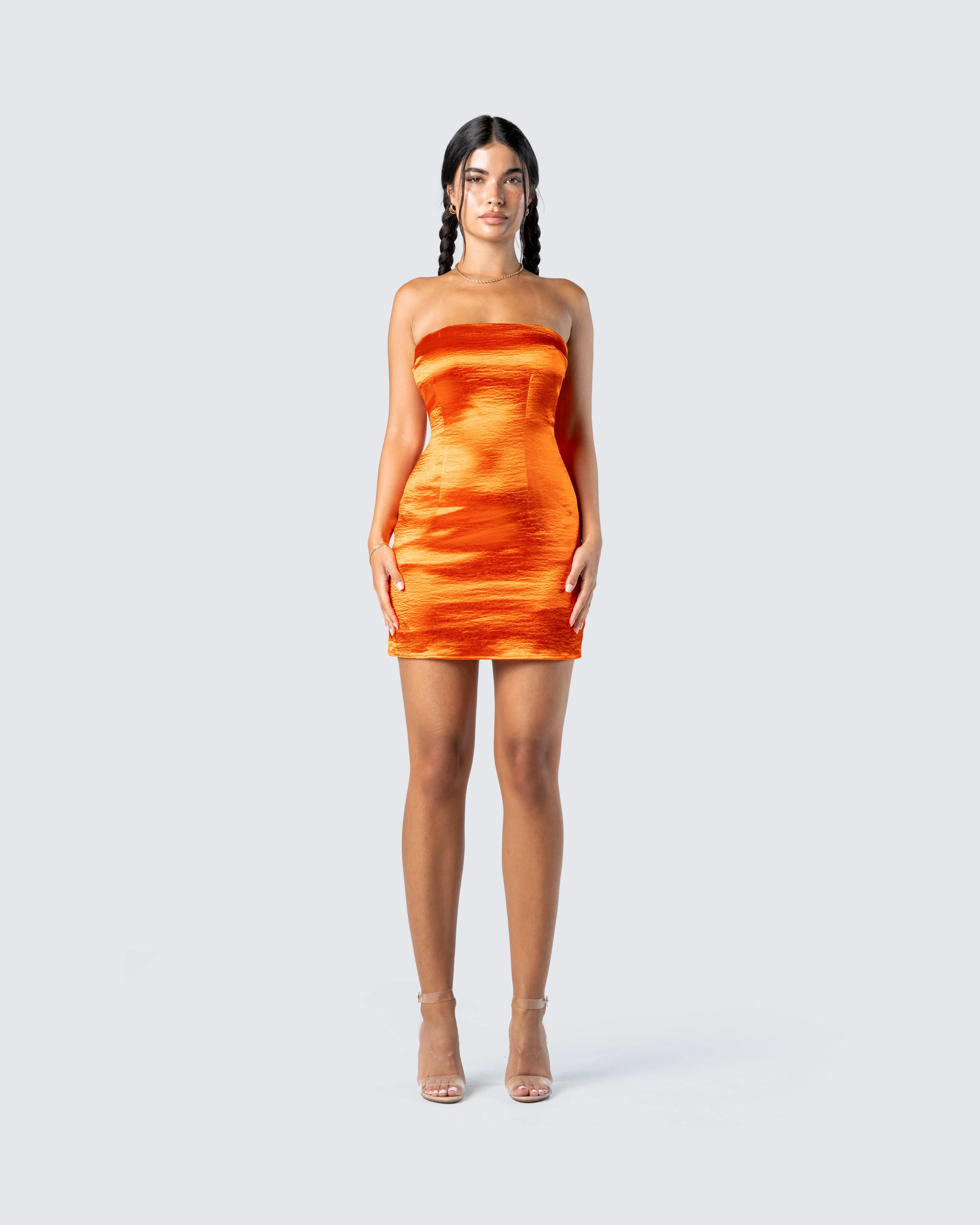 Ainsley Orange Metallic Mini Dress sold by Finesse product image thumbnail 4