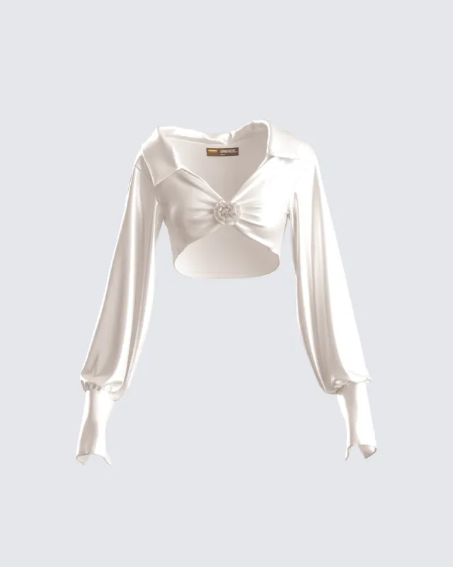 Noor Ivory Knotted Blouse Top sold by Finesse
