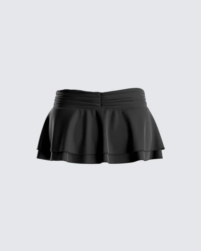 Freya Black Shirred Mini Skirt sold by Finesse