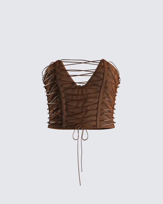 Bette Brown Lace Up Top sold by Finesse