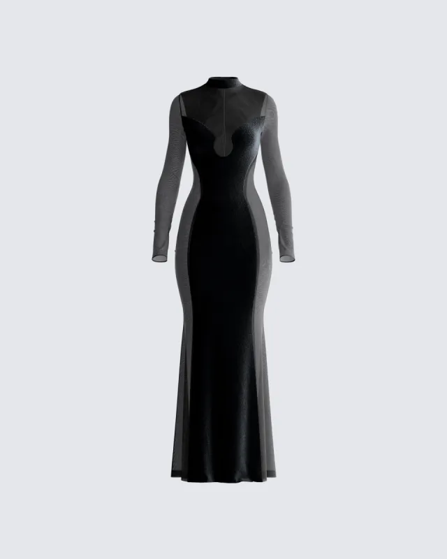 Wilma Black Velvet Paneled Gown sold by Finesse