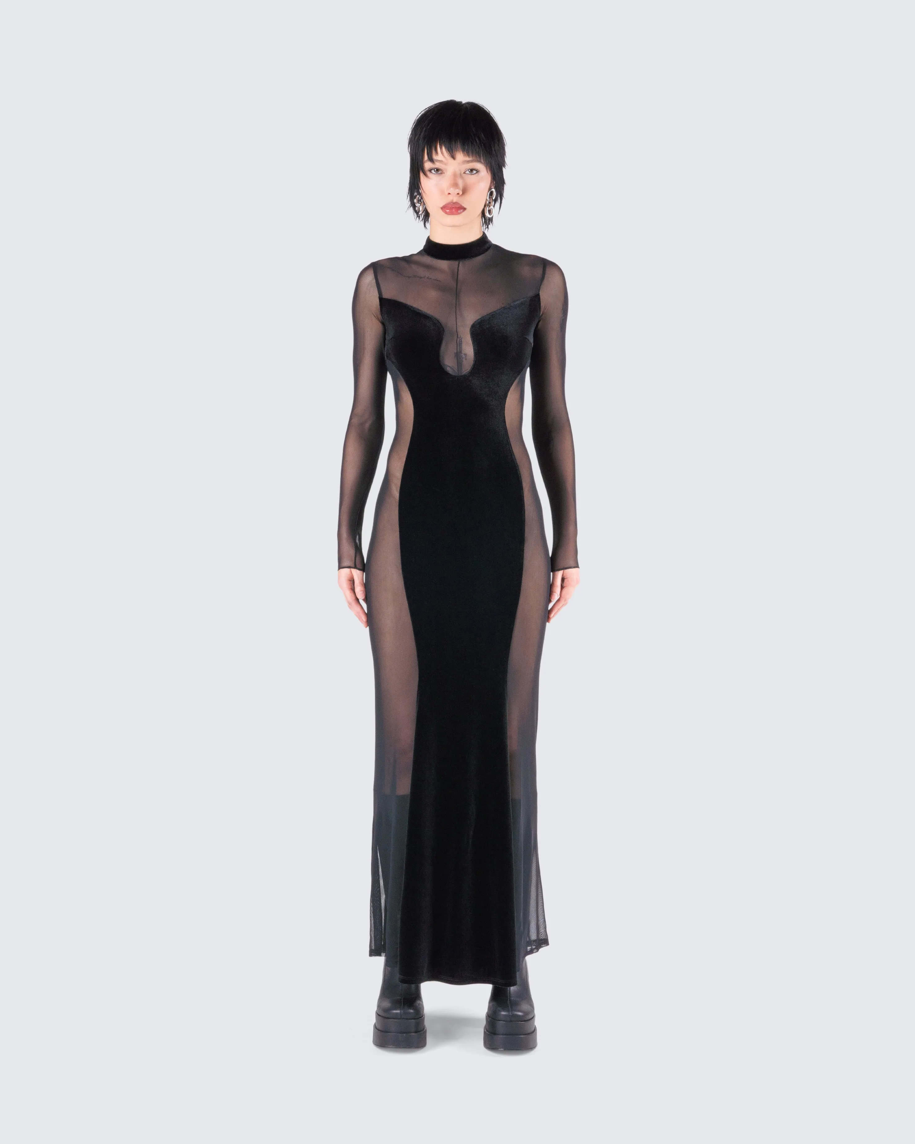 Wilma Black Velvet Paneled Gown sold by Finesse product image thumbnail 4