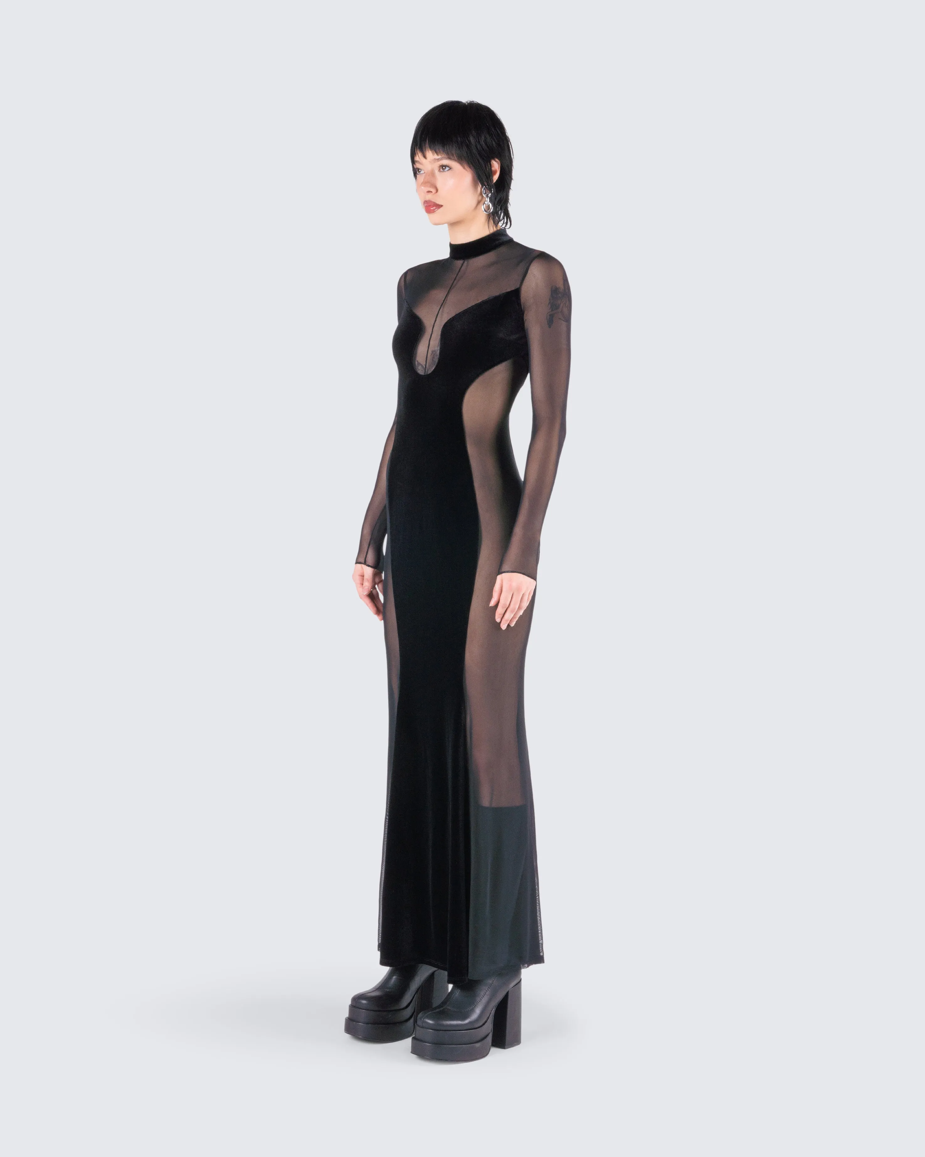 Wilma Black Velvet Paneled Gown sold by Finesse product image thumbnail 5