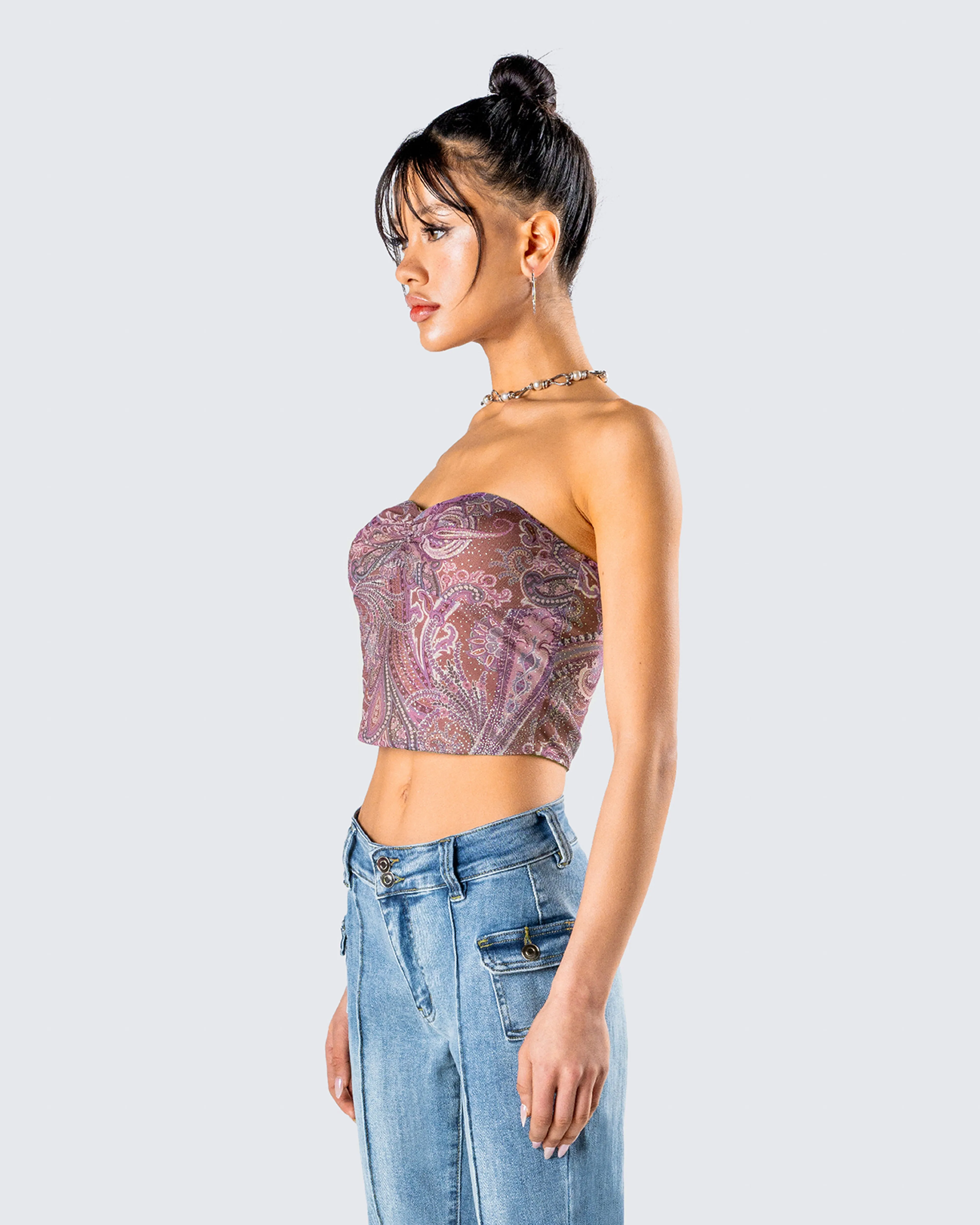 Adley Paisley Mesh Tube Top sold by Finesse product image thumbnail 5