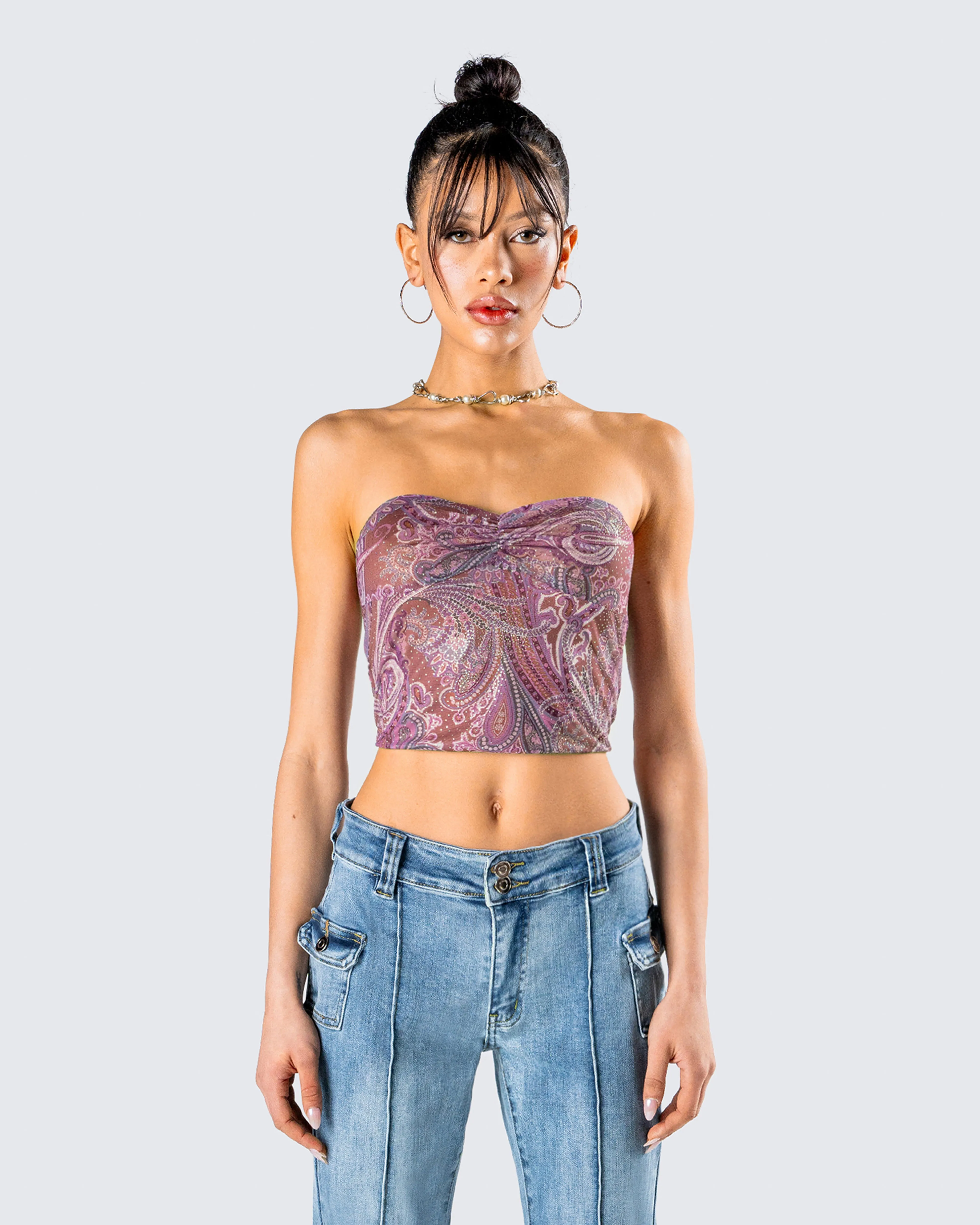 Adley Paisley Mesh Tube Top sold by Finesse product image thumbnail 4
