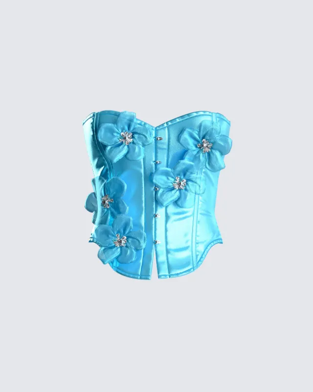 River Blue Flower Corset Top sold by Finesse