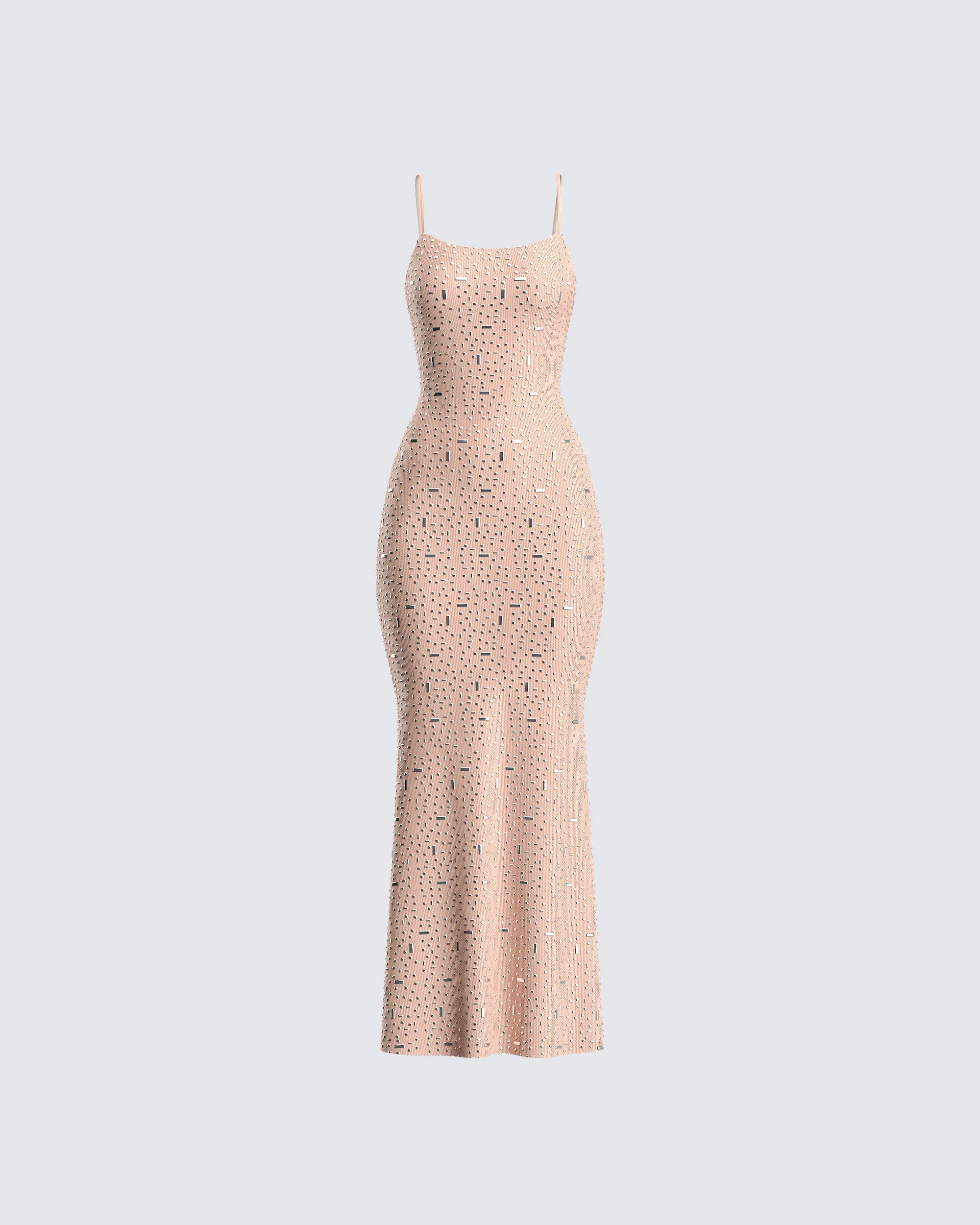 Lan Nude Rhinestone Maxi Dress sold by Finesse
