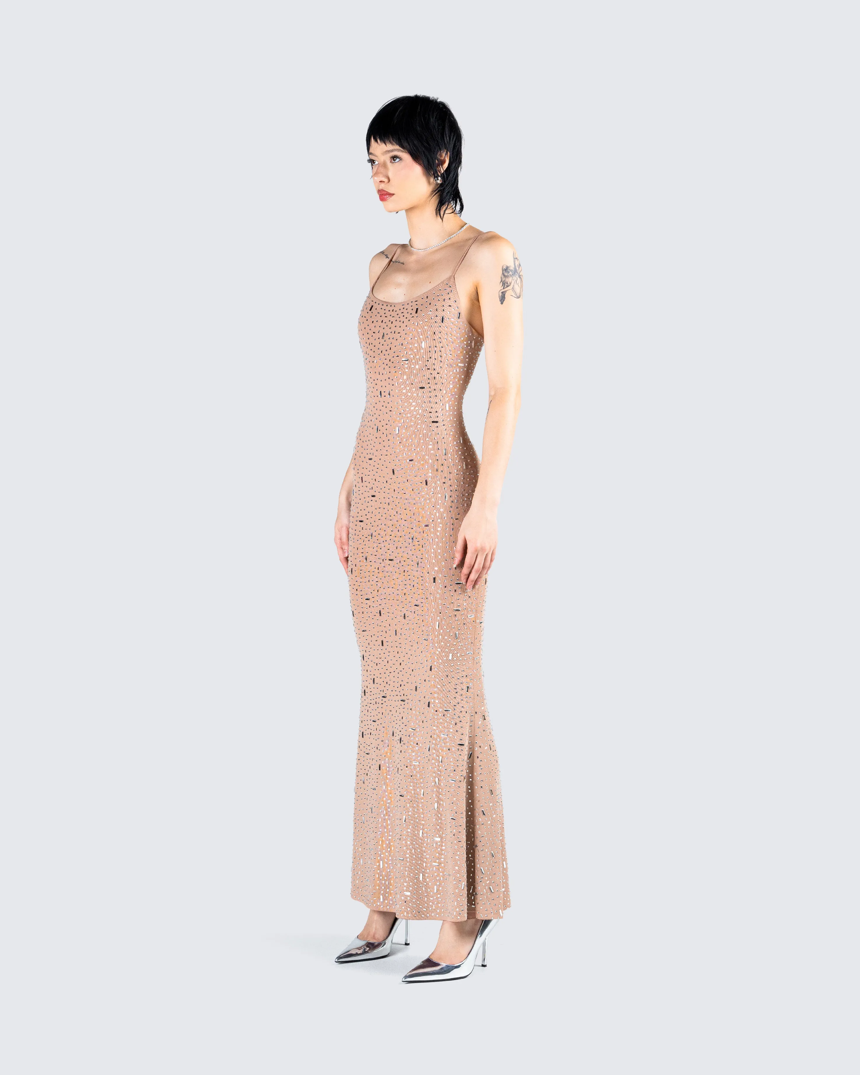 Lan Nude Rhinestone Maxi Dress sold by Finesse product image thumbnail 5