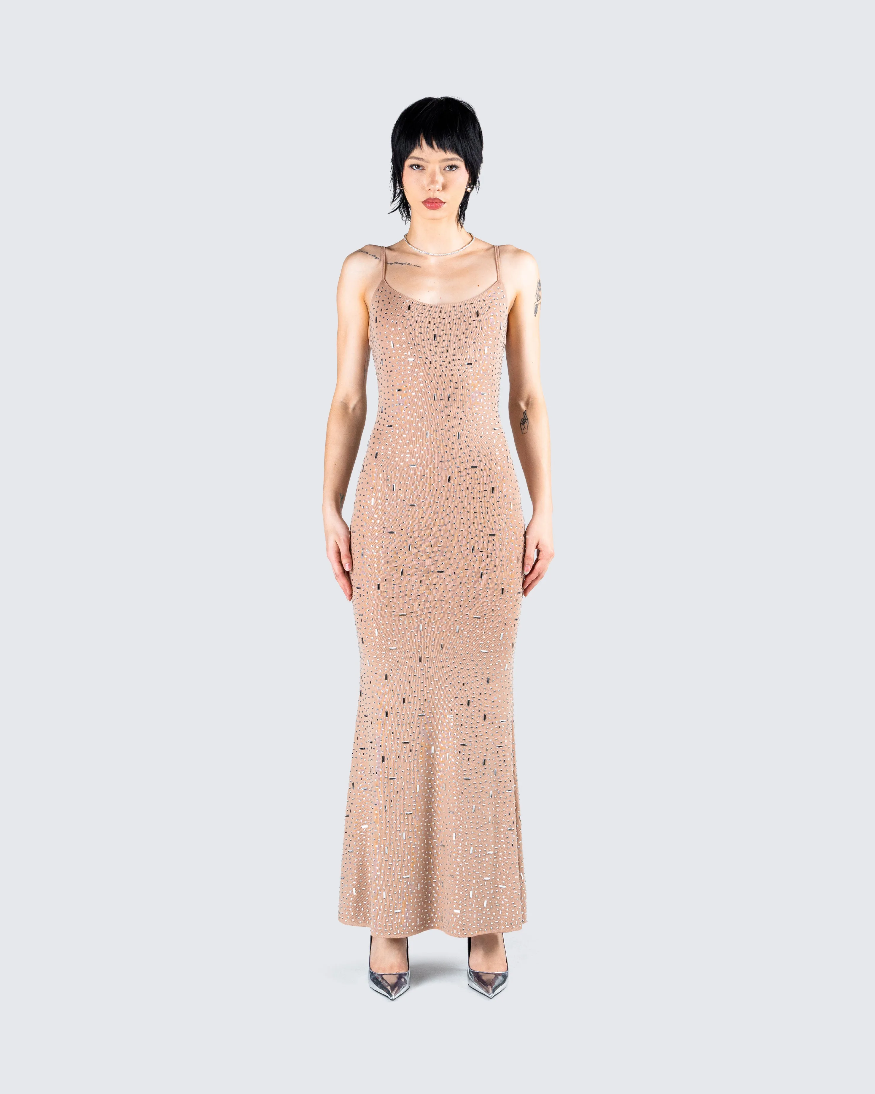Lan Nude Rhinestone Maxi Dress sold by Finesse product image thumbnail 4