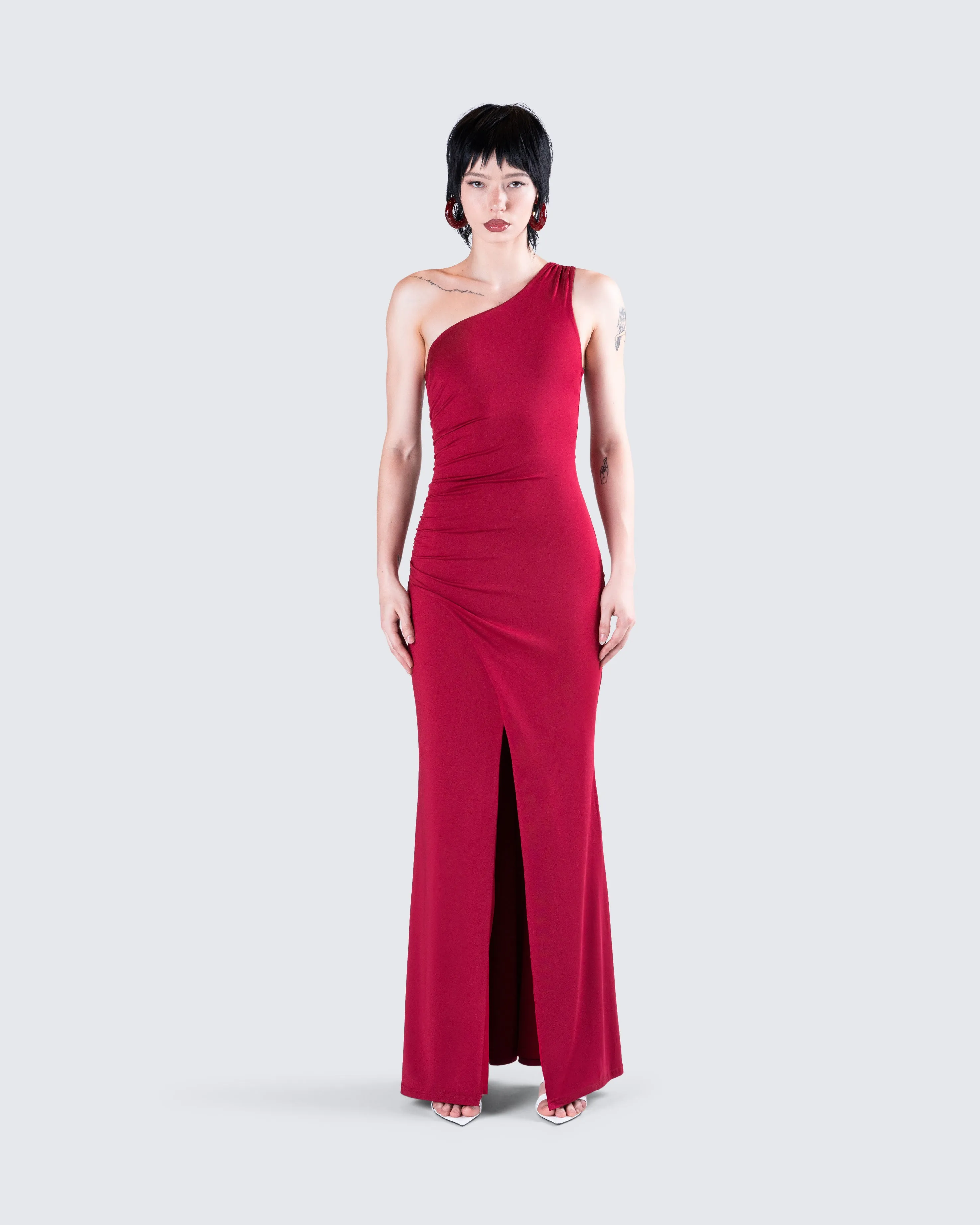 Prue Red Jersey One Shoulder Dress sold by Finesse product image thumbnail 4