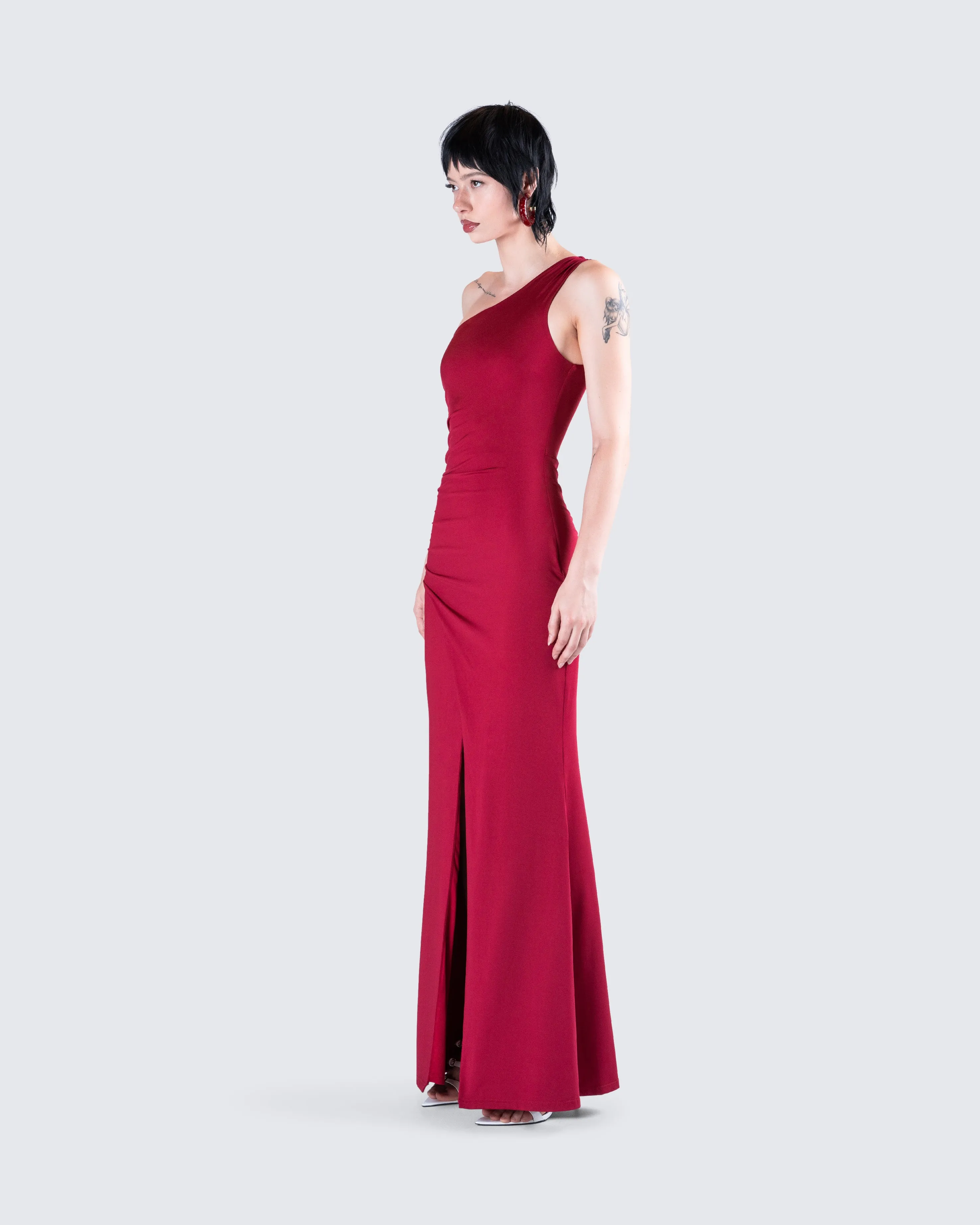 Prue Red Jersey One Shoulder Dress sold by Finesse product image thumbnail 5