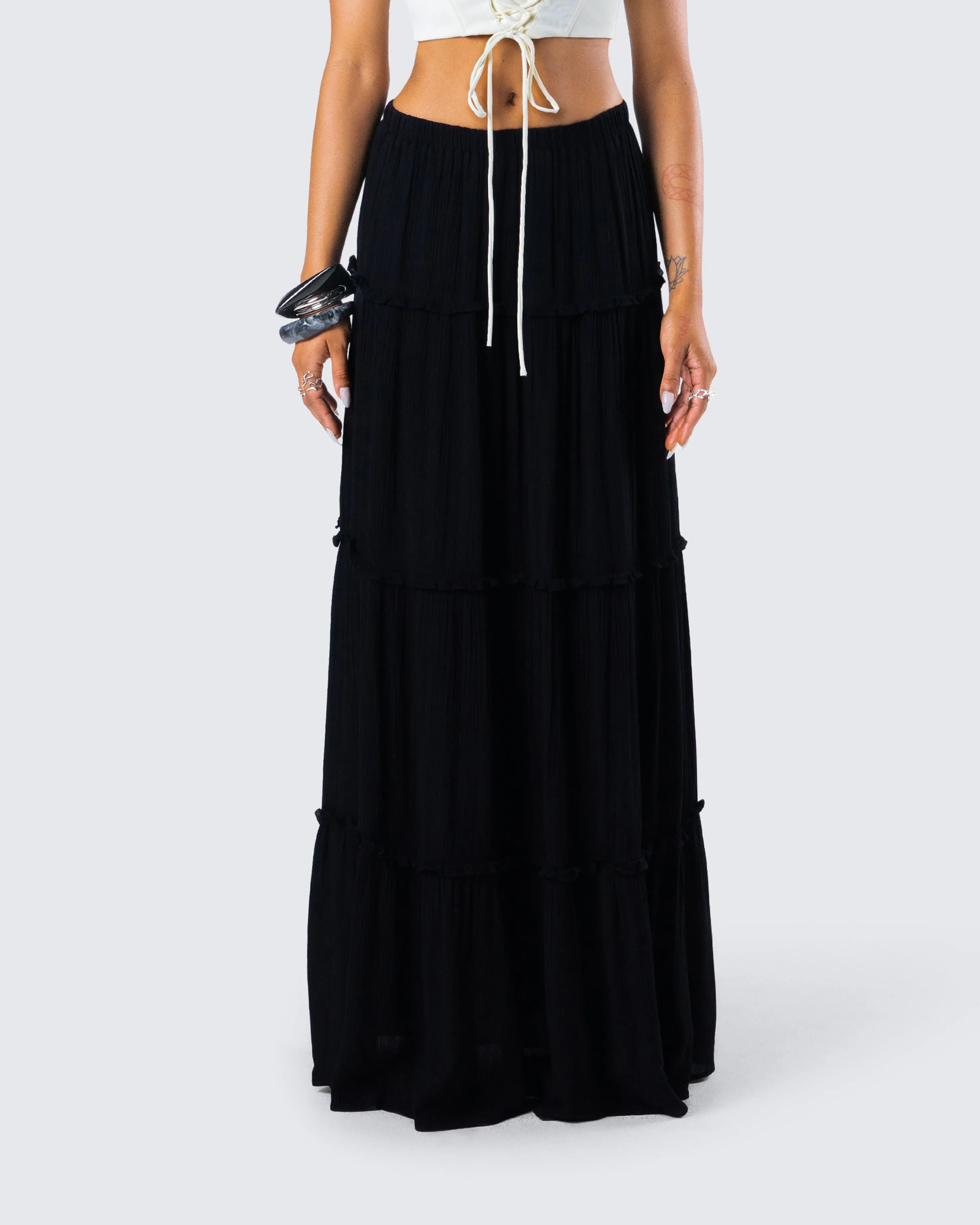 Cailin Black Tiered Maxi Skirt sold by Finesse product image thumbnail 4
