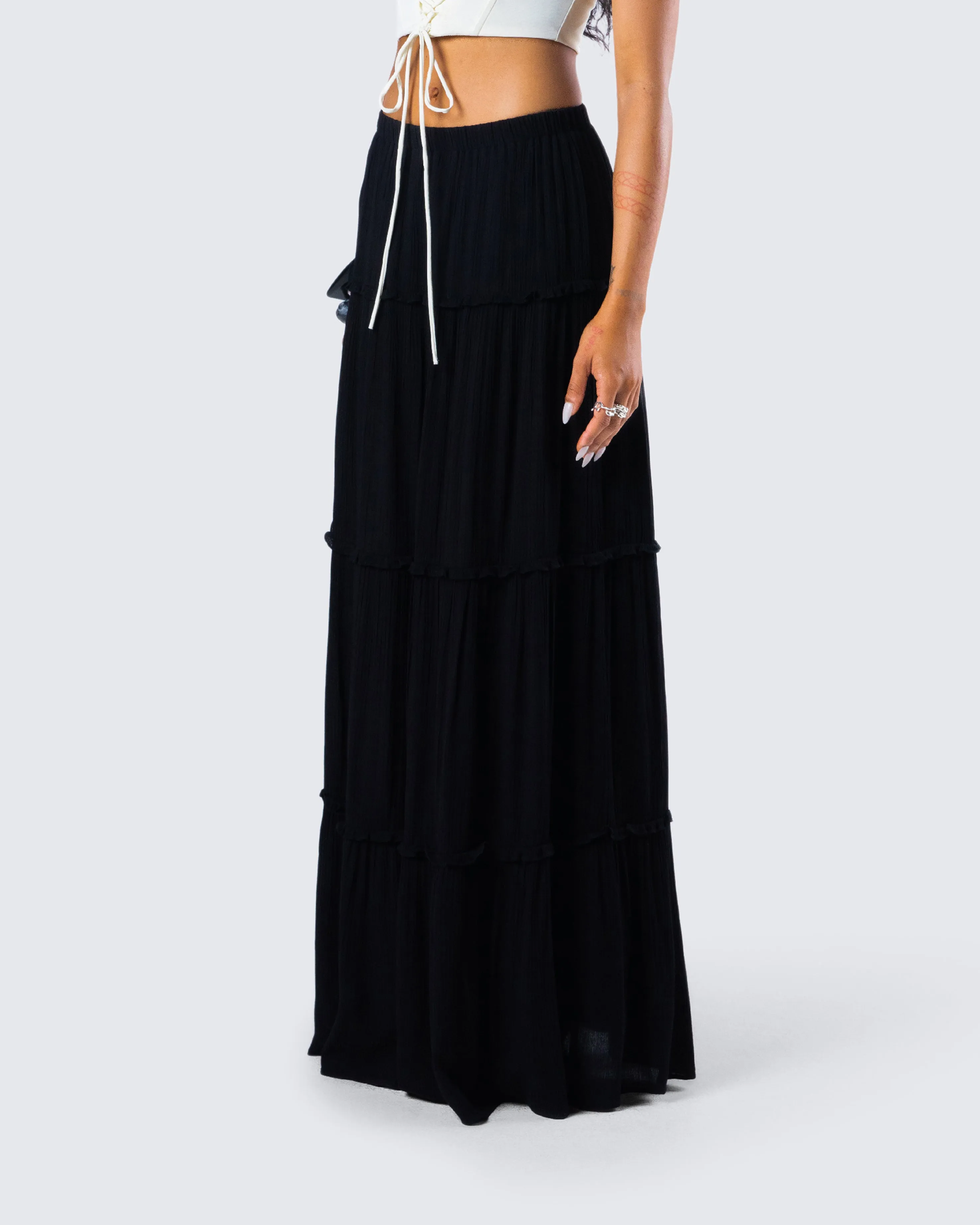 Cailin Black Tiered Maxi Skirt sold by Finesse product image thumbnail 5