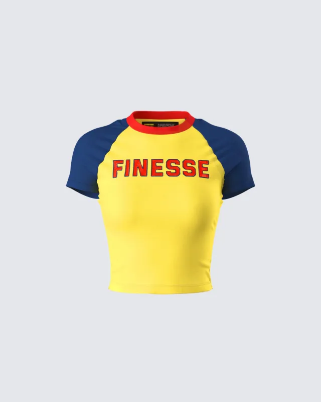 Amber Yellow Jersey Graphic Top sold by Finesse