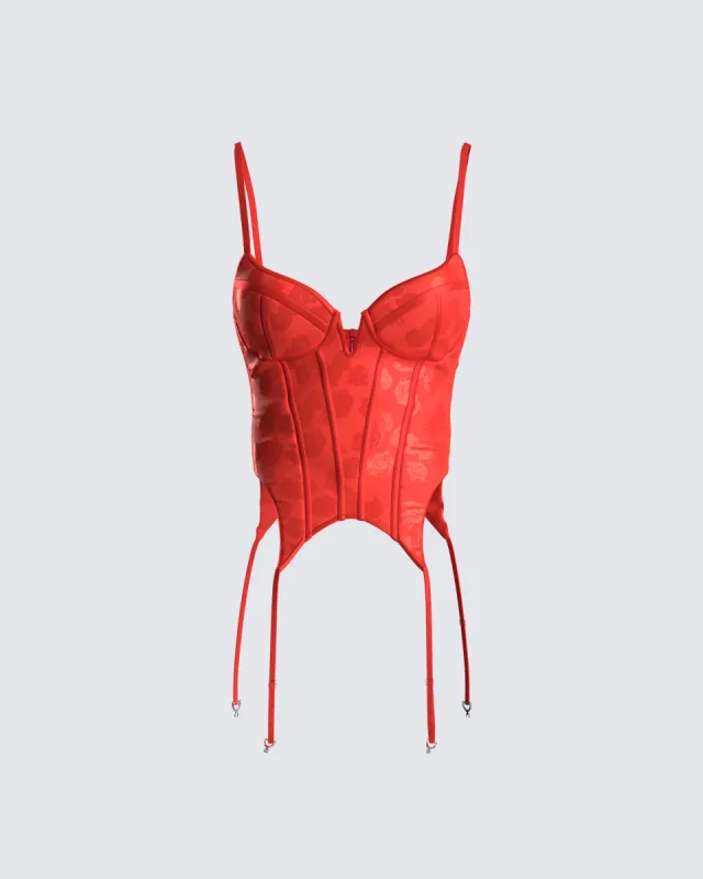 Kenna Red Satin Corset Top sold by Finesse