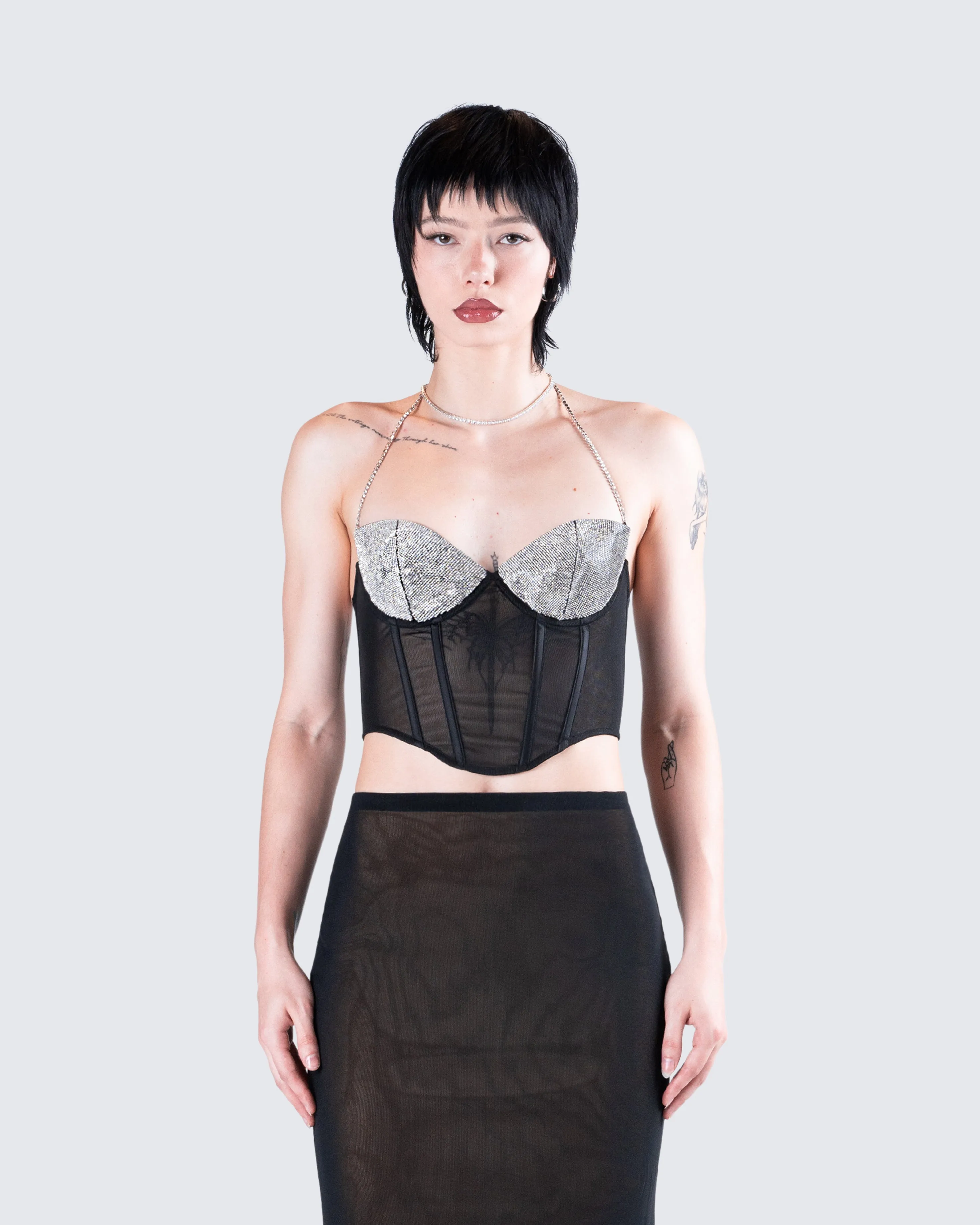 Aela Black Rhinestone Corset Top sold by Finesse product image thumbnail 4