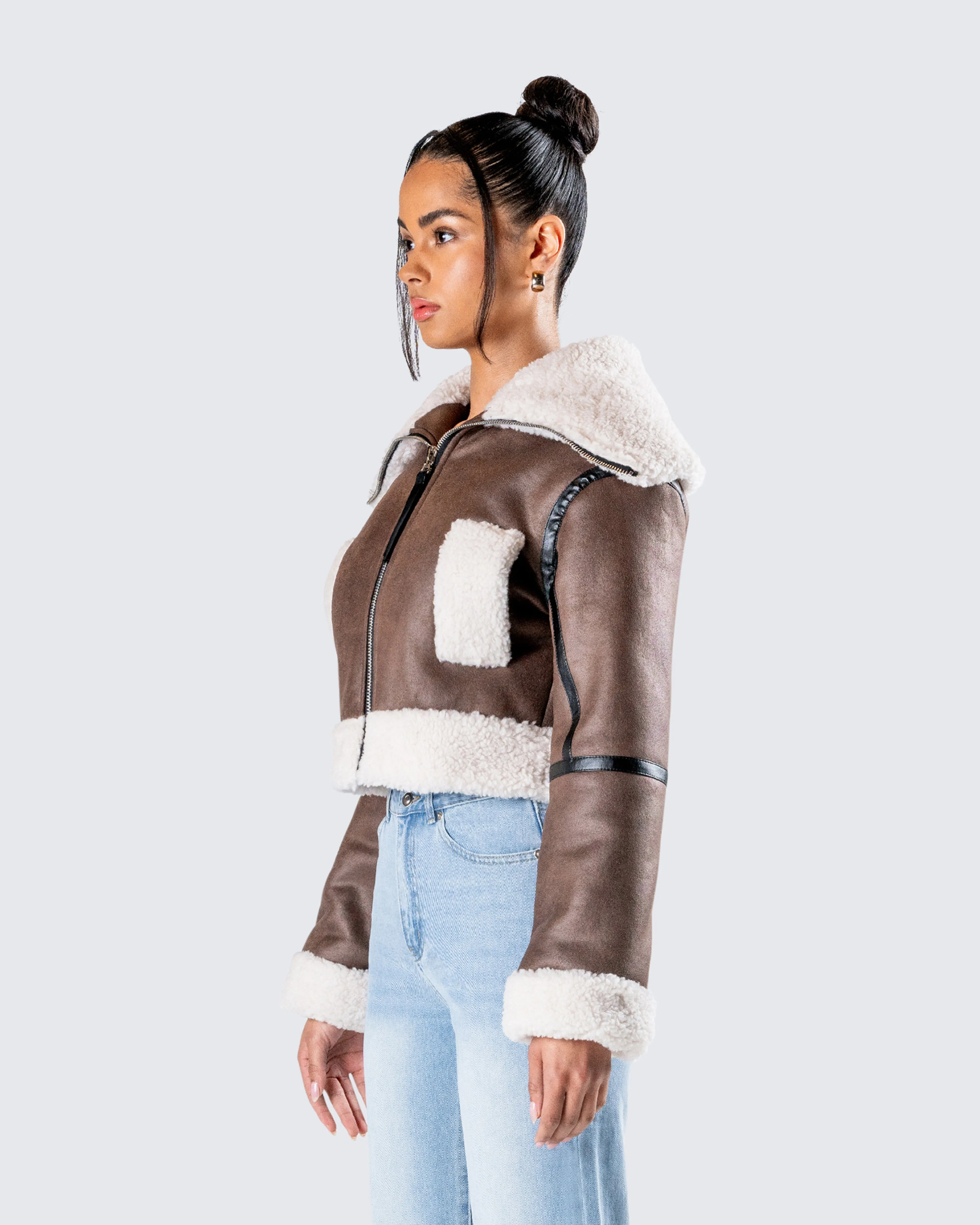 Farah Brown Vegan Leather Bomber sold by Finesse product image thumbnail 5
