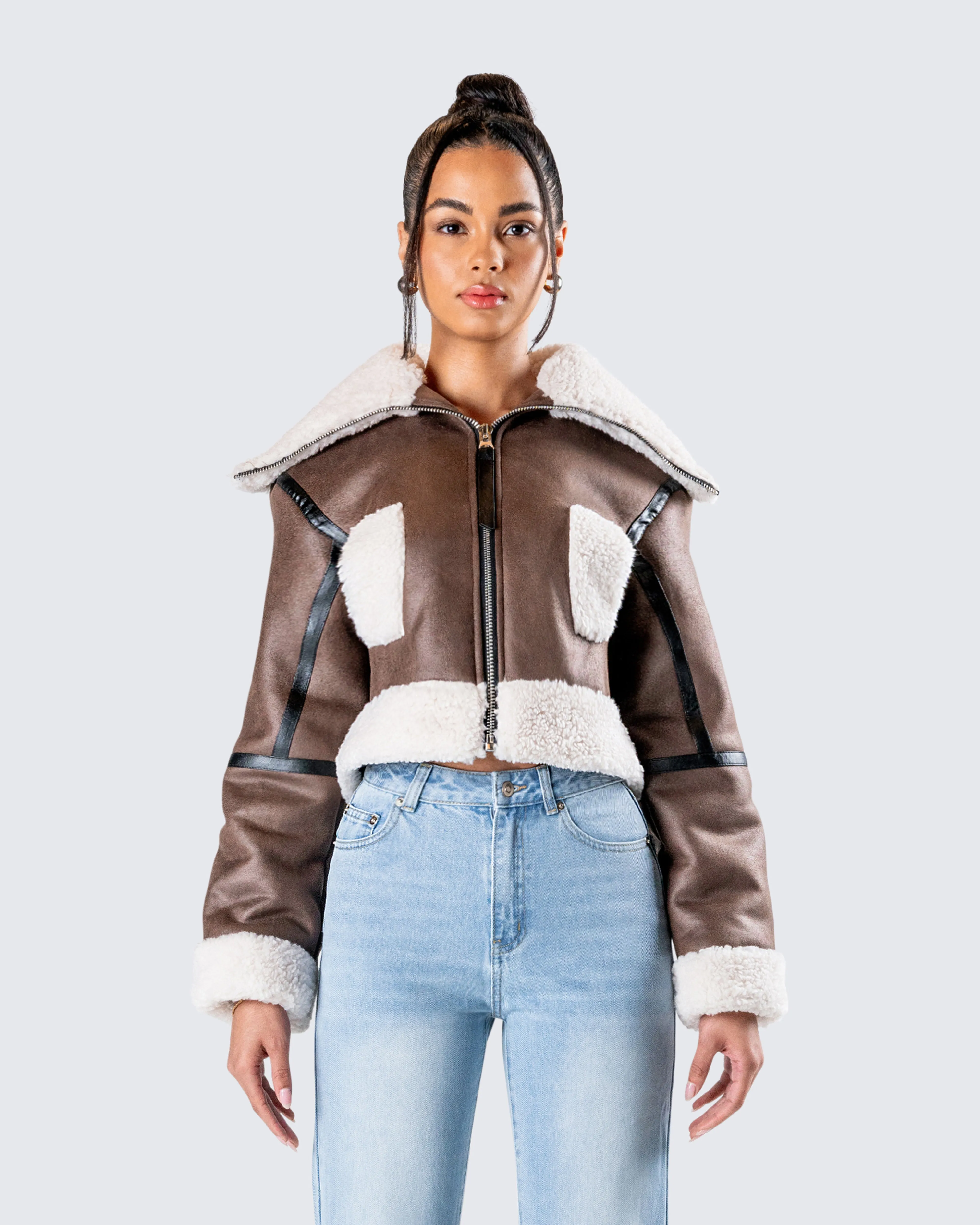 Farah Brown Vegan Leather Bomber sold by Finesse product image thumbnail 4