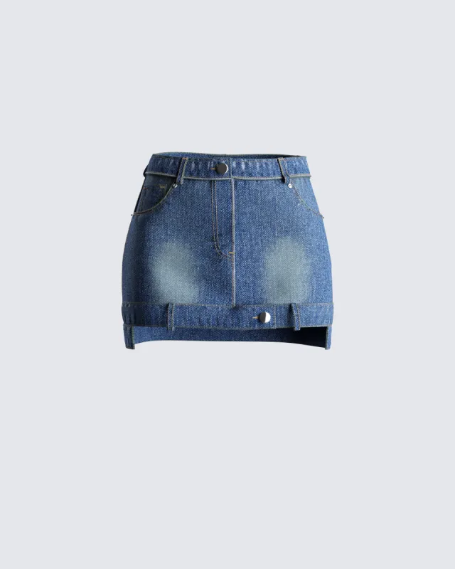 ワンピース Contrast raw denim mini skirt INDIGO Raw Indigo Wash Contrast Stitch Denim Mini Skirt | Denim
