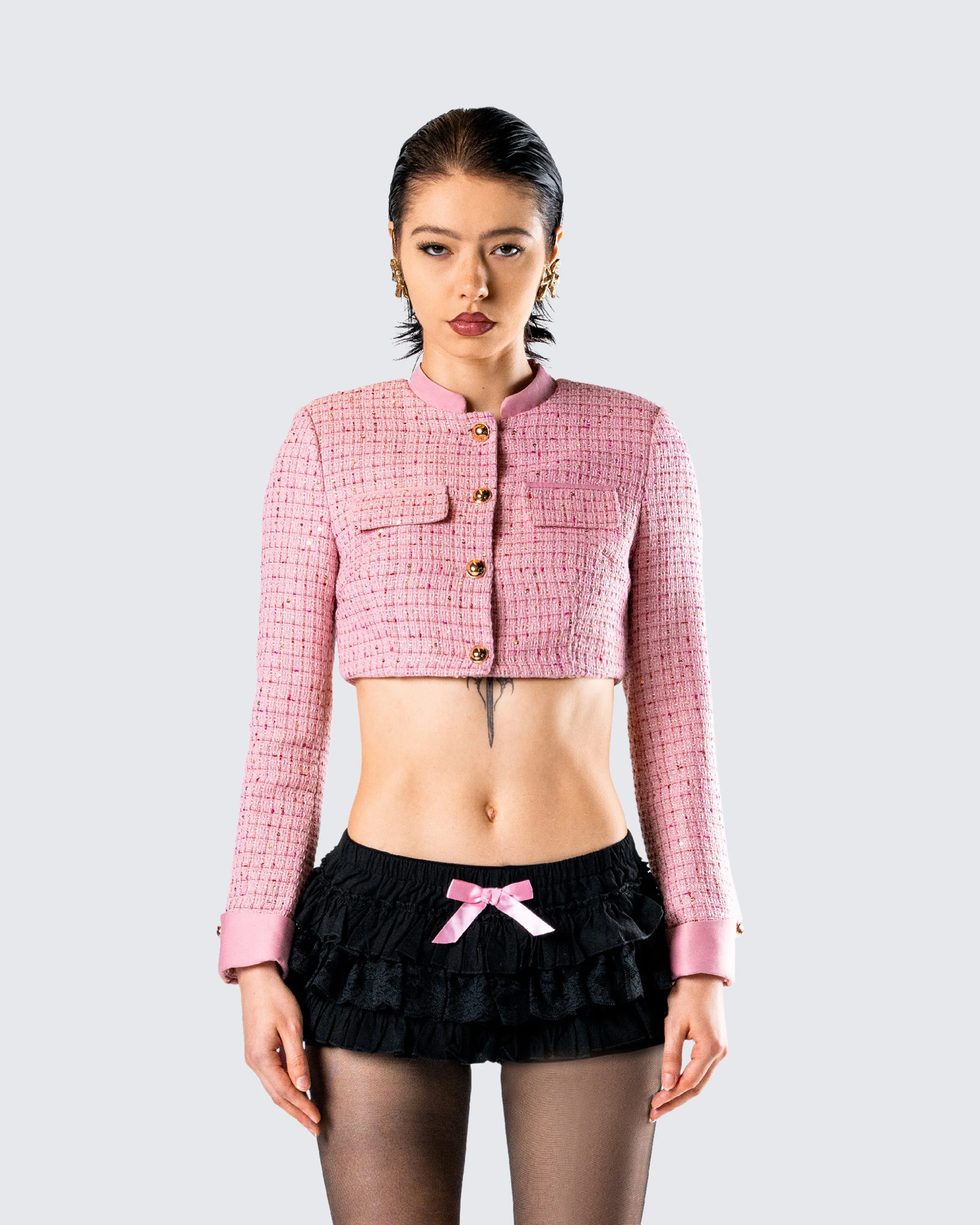 Pippa Pink Tweed Cropped Jacket sold by Finesse product image thumbnail 4
