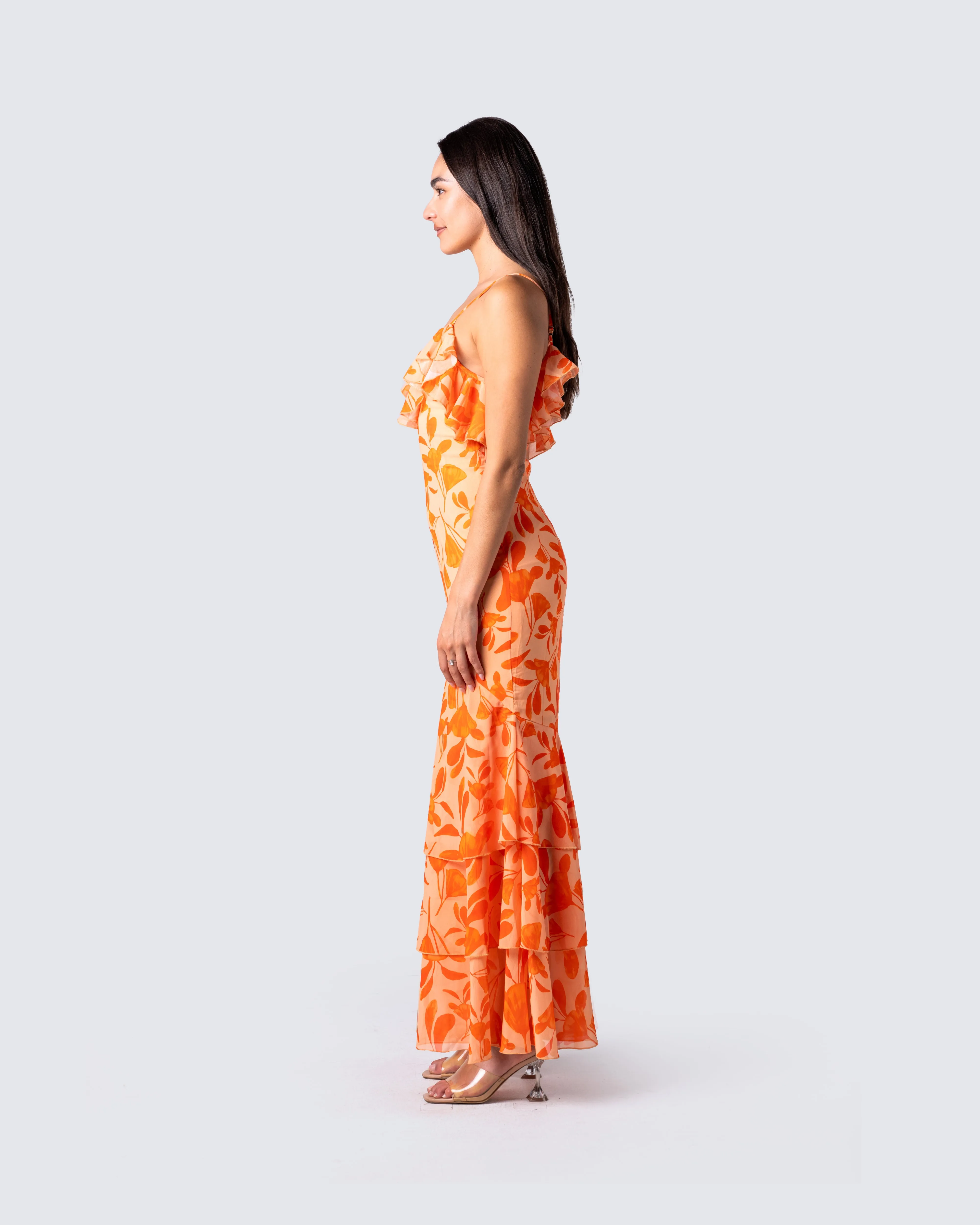 Olga Orange Flower Print Dress sold by Finesse product image thumbnail 5