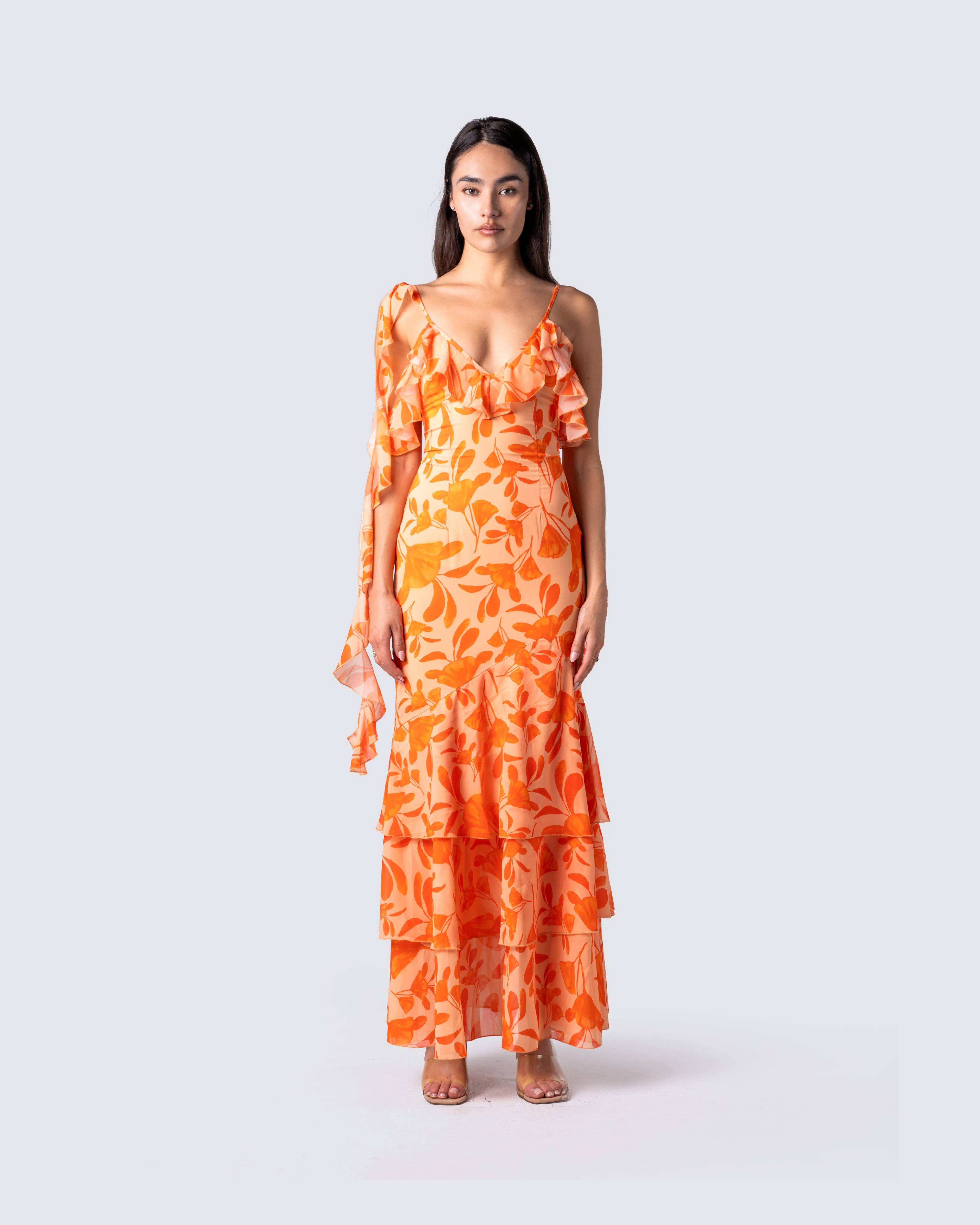 Olga Orange Flower Print Dress sold by Finesse product image thumbnail 4