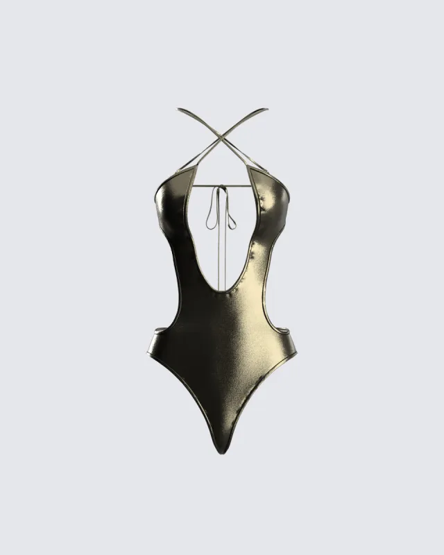 Jarah Metallic Gunmetal One Piece sold by Finesse