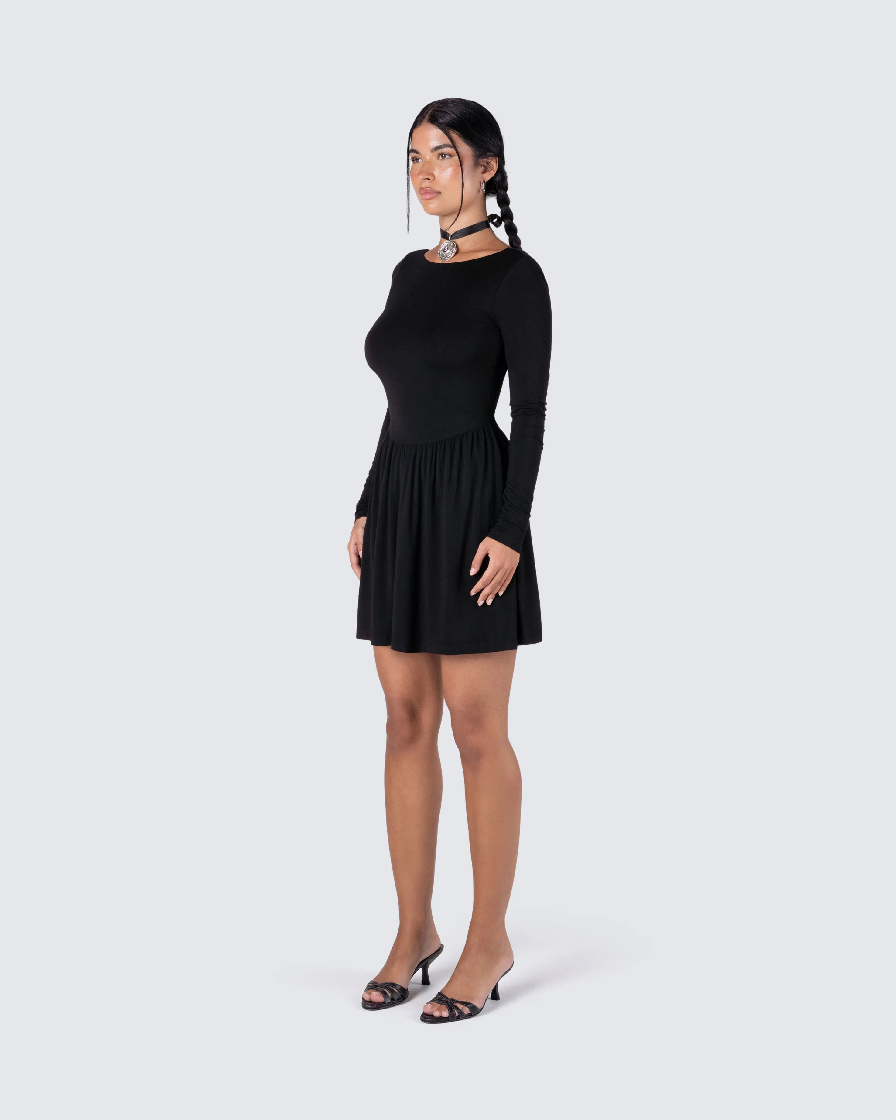 Leen Black Low Back Mini Dress sold by Finesse product image thumbnail 5