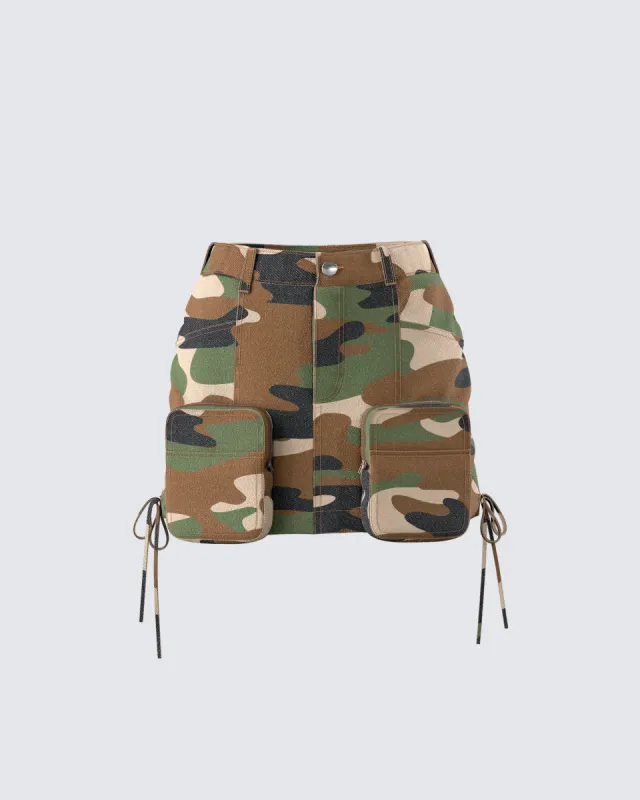 Merida Camo Zip Pocket Mini Skirt sold by Finesse
