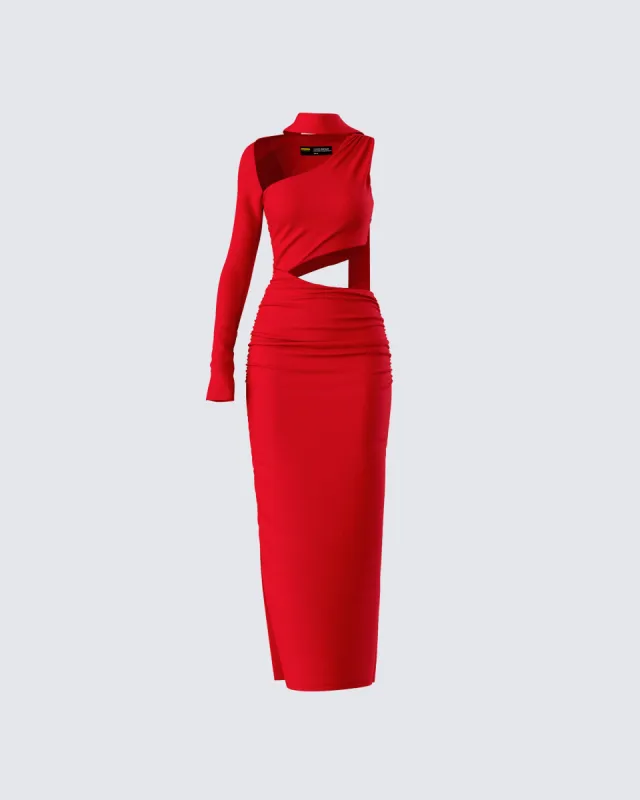 Gabrielle Red Jersey Midi Dress sold by Finesse
