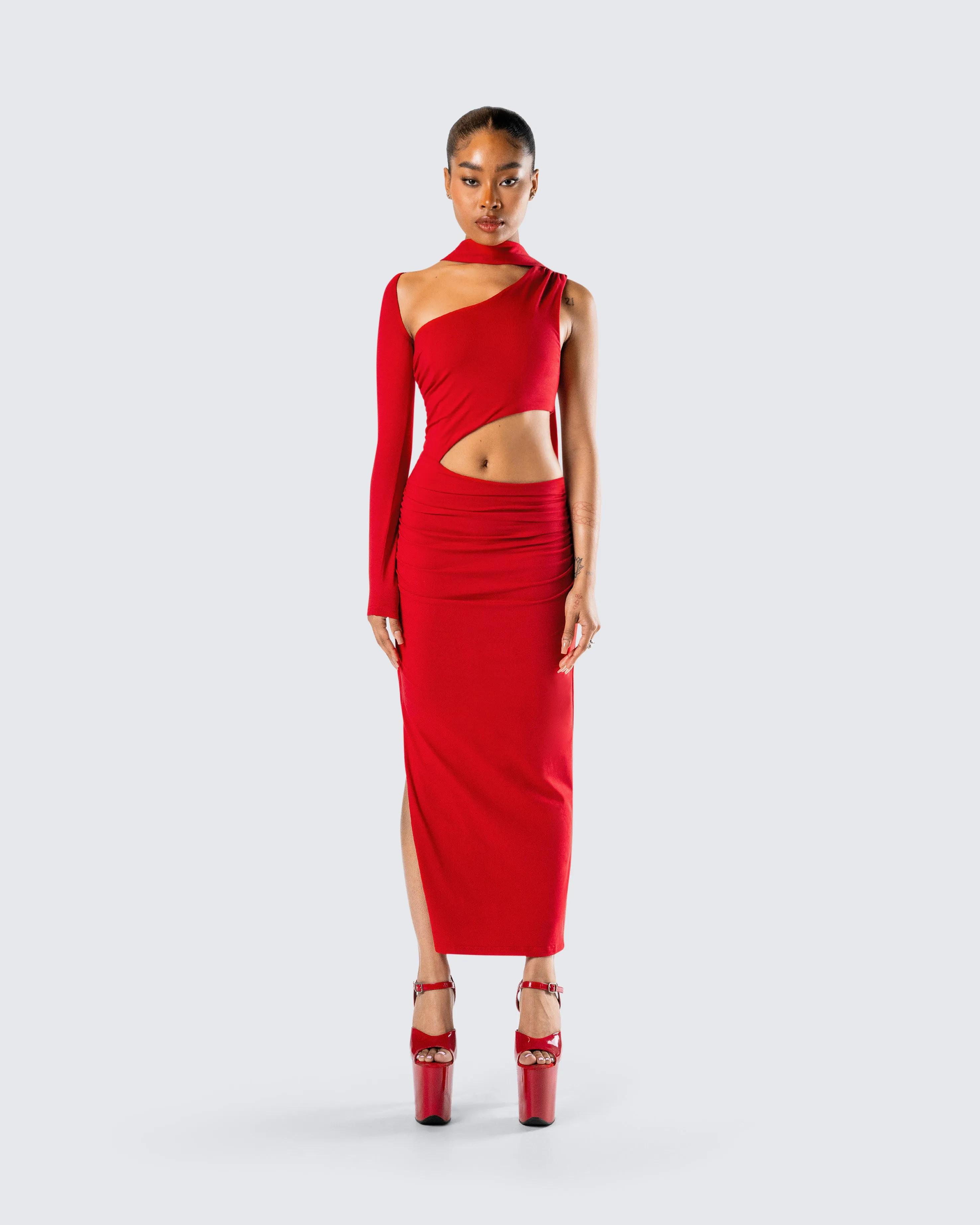 Gabrielle Red Jersey Midi Dress sold by Finesse product image thumbnail 4