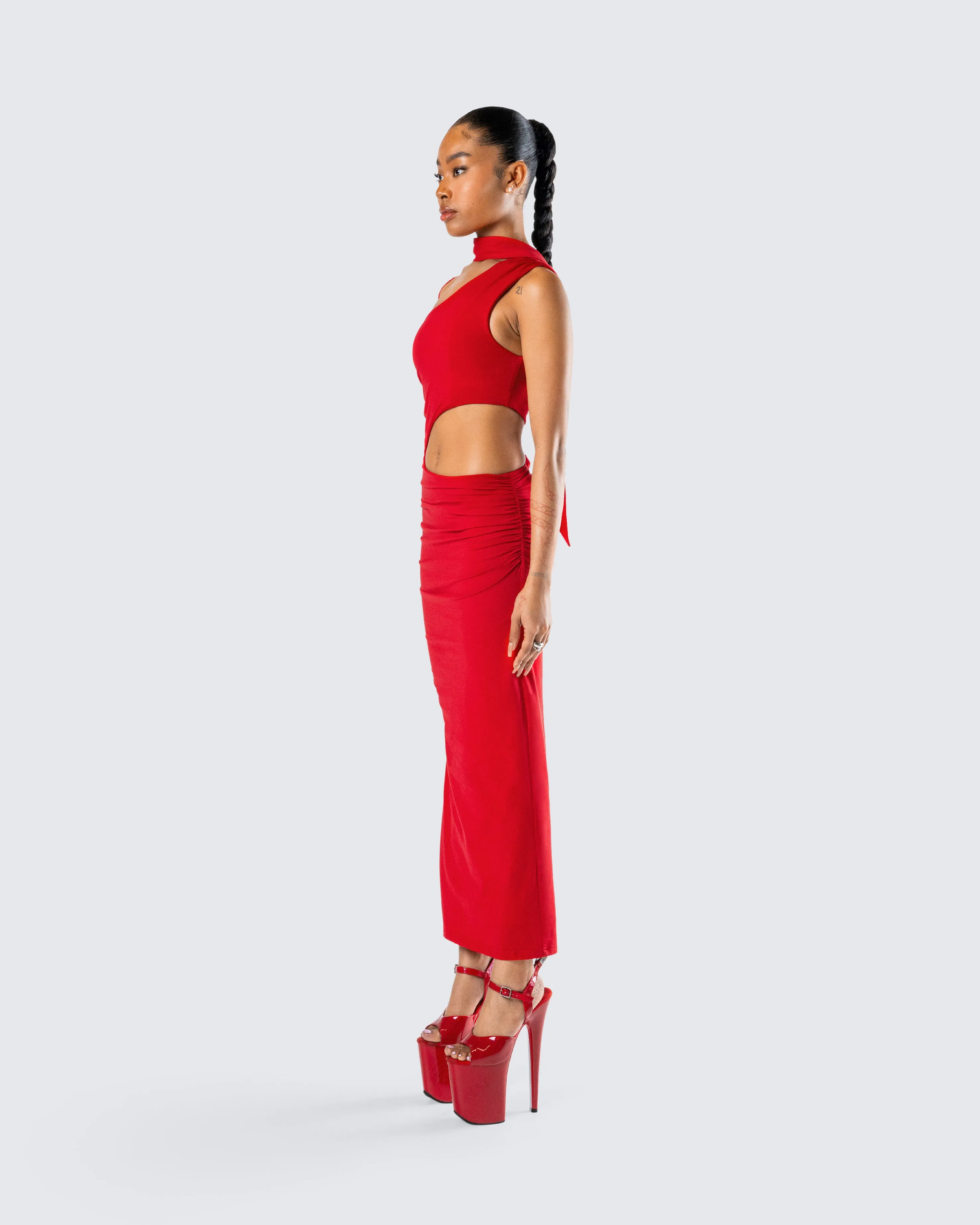 Gabrielle Red Jersey Midi Dress sold by Finesse product image thumbnail 5